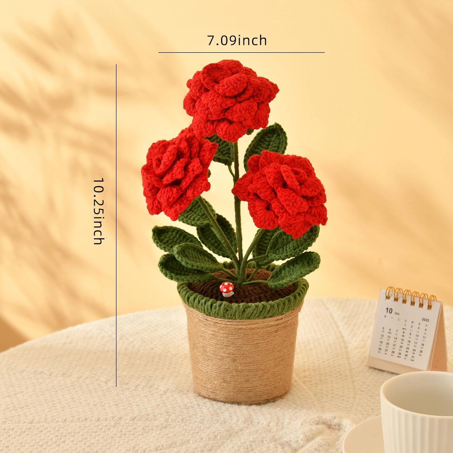 Handmade Crochet Rose Flower Pot Plant Gift Box，Crochet Flowers Handmade Knitted Potted Plants，Knitting Crochet Puff Flowers Potted Plants，Gifts for Family, Loved Ones and Friends