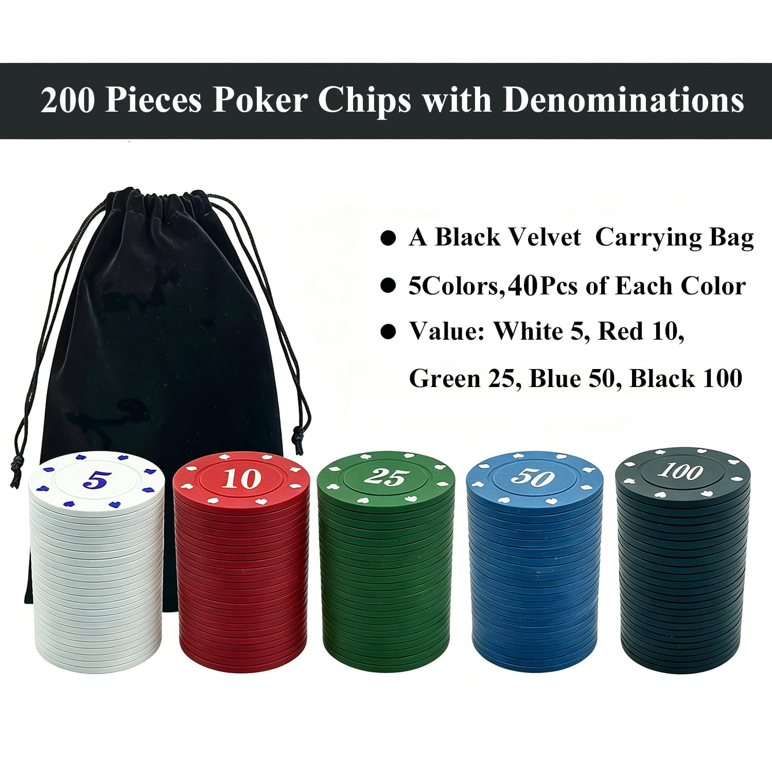 SEETOOOGAMES Lot de 200 jetons de poker de casino en plastique avec chiffres pour jeux de hasard, Blackjack, Mahjong, soirée de jeu