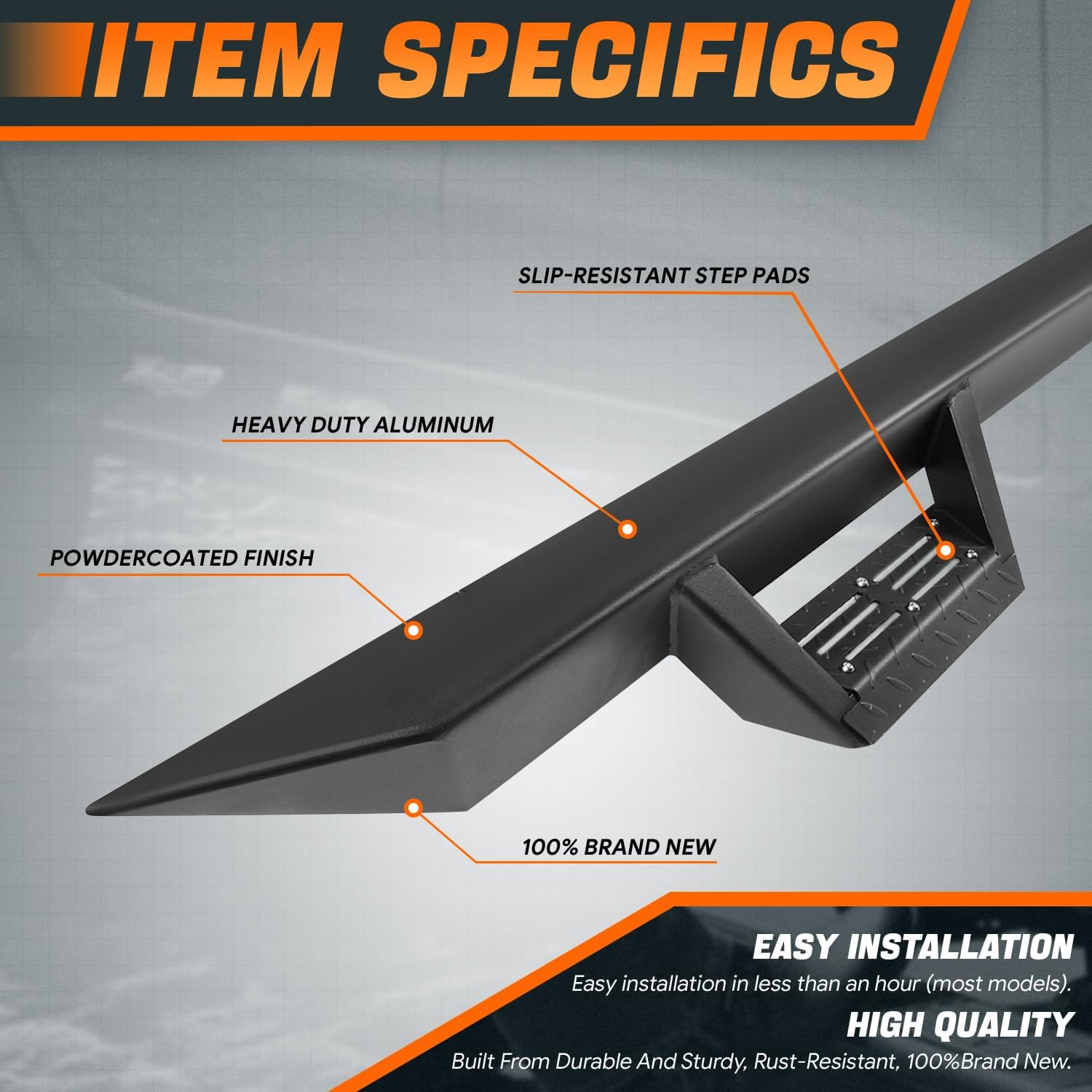 3 in. OD Aluminum Drop Step Nerf Bars Compatible with 09-18 Ram 1500 10-20 2500 3500 Crew Cab CAAP-STEPS021-G222