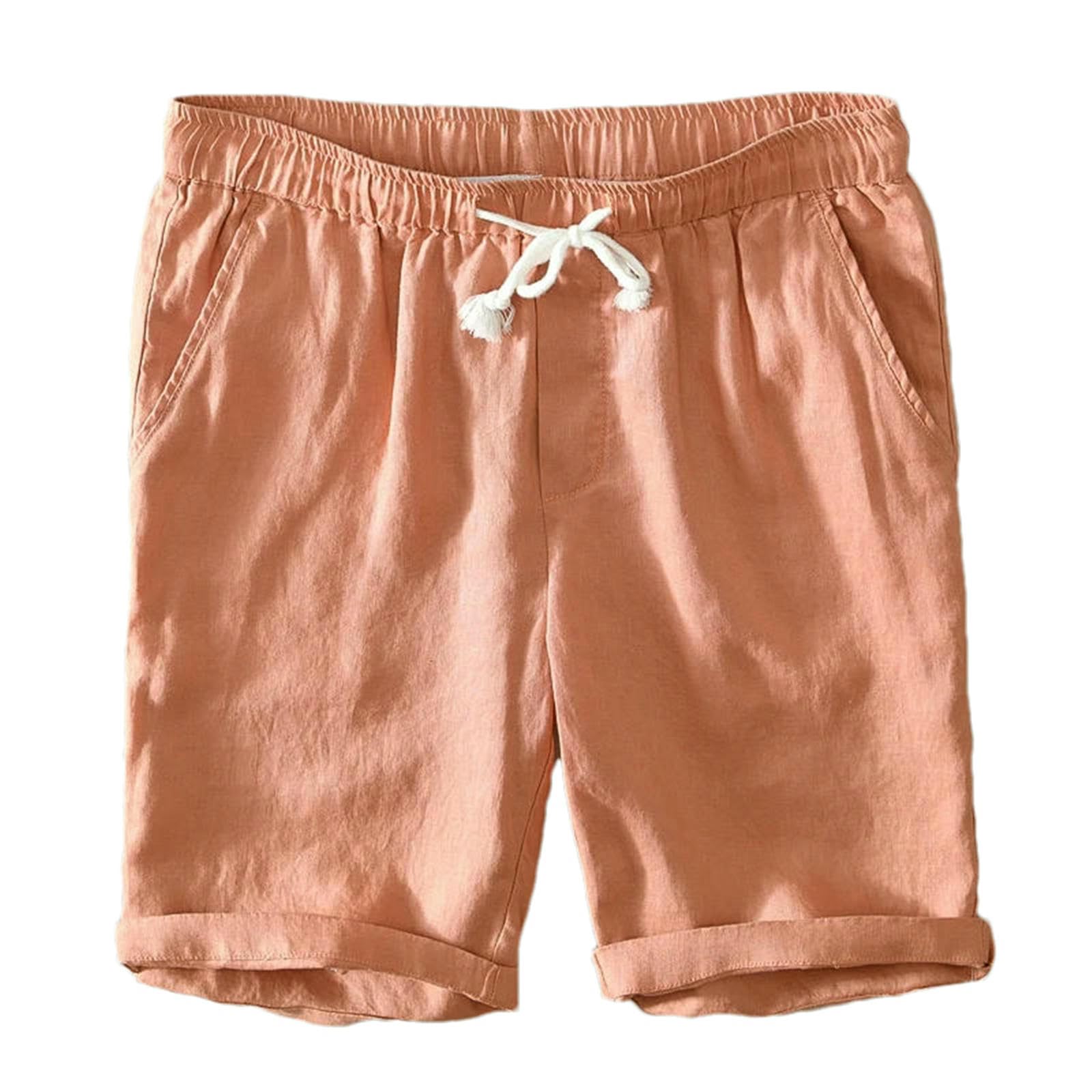 Leinen-Shorts für Herren einfarbig weiß lässig Kurze Hose aus Baumwollleinen mit Kordelzug