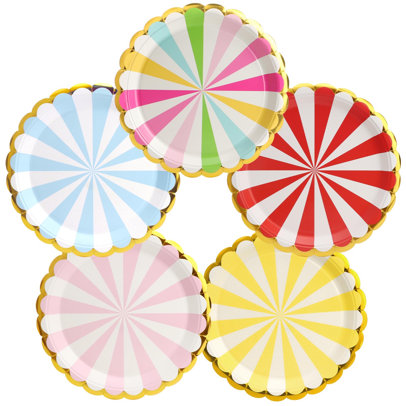 PARTY GO 50 Pcs 9" Multi-Color Circus Paper Plates for Dinner and Dessert,Party Plates for Graduation Holiday Wedding Birthday Party Decorations (Rainbow Red Yellow Blue Pink) — image 1