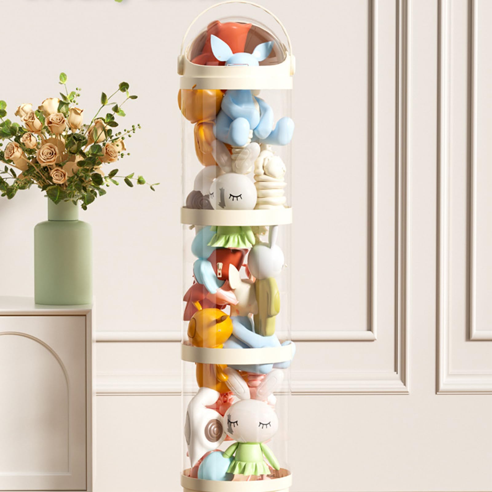 Generisch Rollo de almacenamiento de peluche, 162 cm, tubo de almacenamiento vertical para juguetes, organizador de muñecas transparente, 4 niveles con diseño que ahorra espacio para habitación