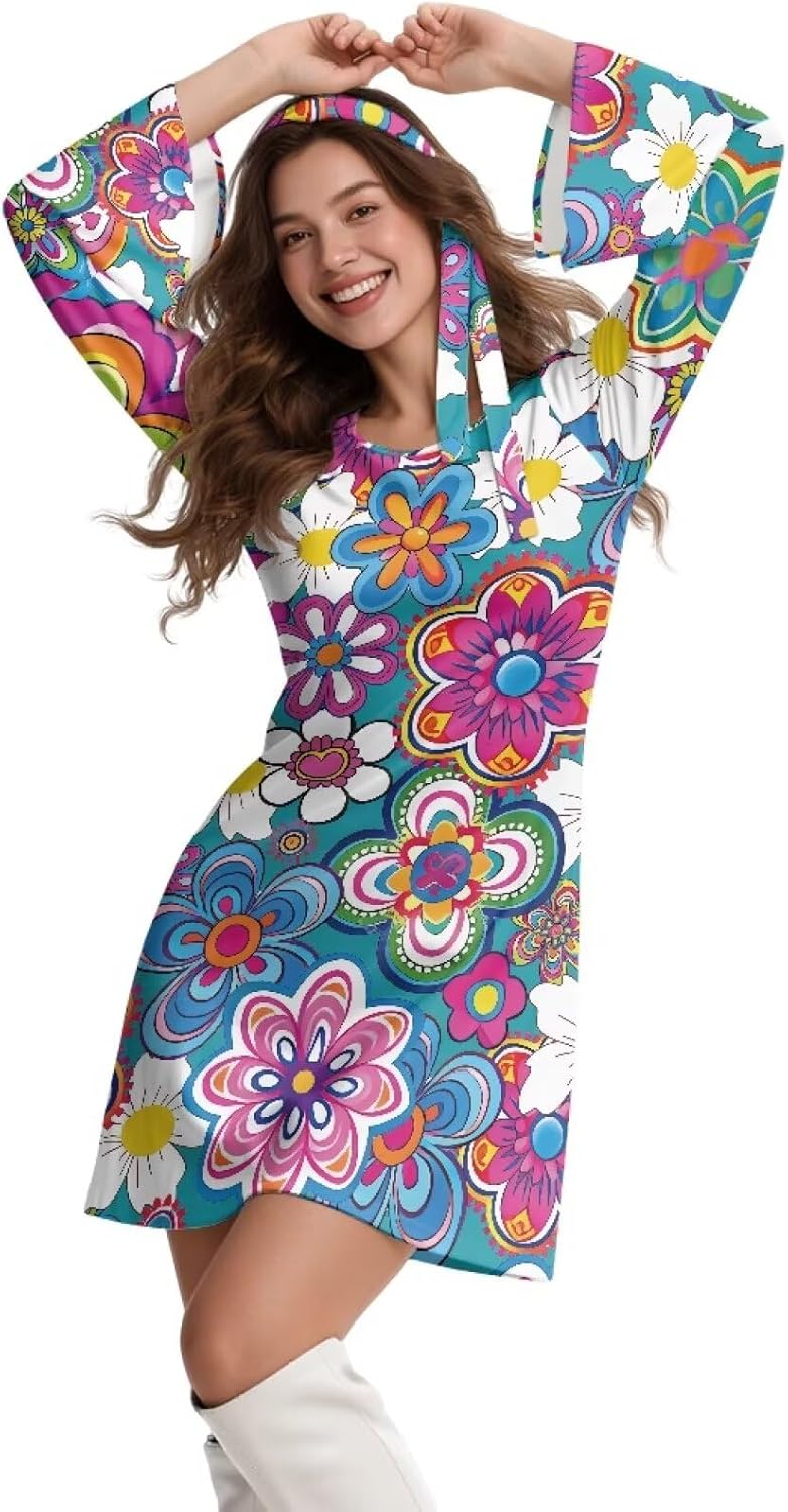 Long Sleeve Dress for Women Bell Sleeve Dress Flowy Dresses Crew Neck A-line Dress Soft Going Out Going Dress S-3XL