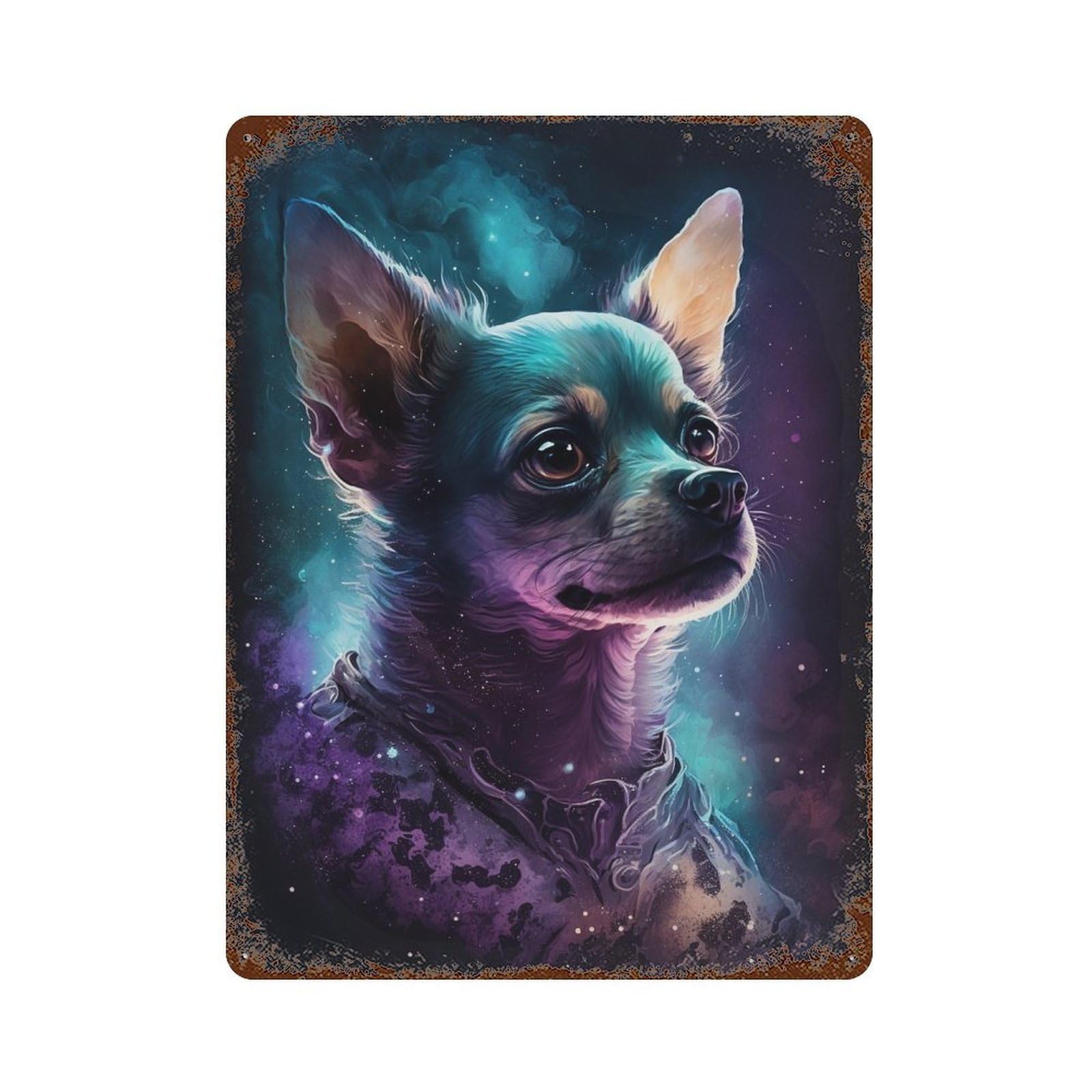 Cosmic Chihuahua Art Print-1 15.7"x11.8" Aged Metal Wall Plaque, Novelty Wall Decor for Shed, Workshop And Garage Wall Decor