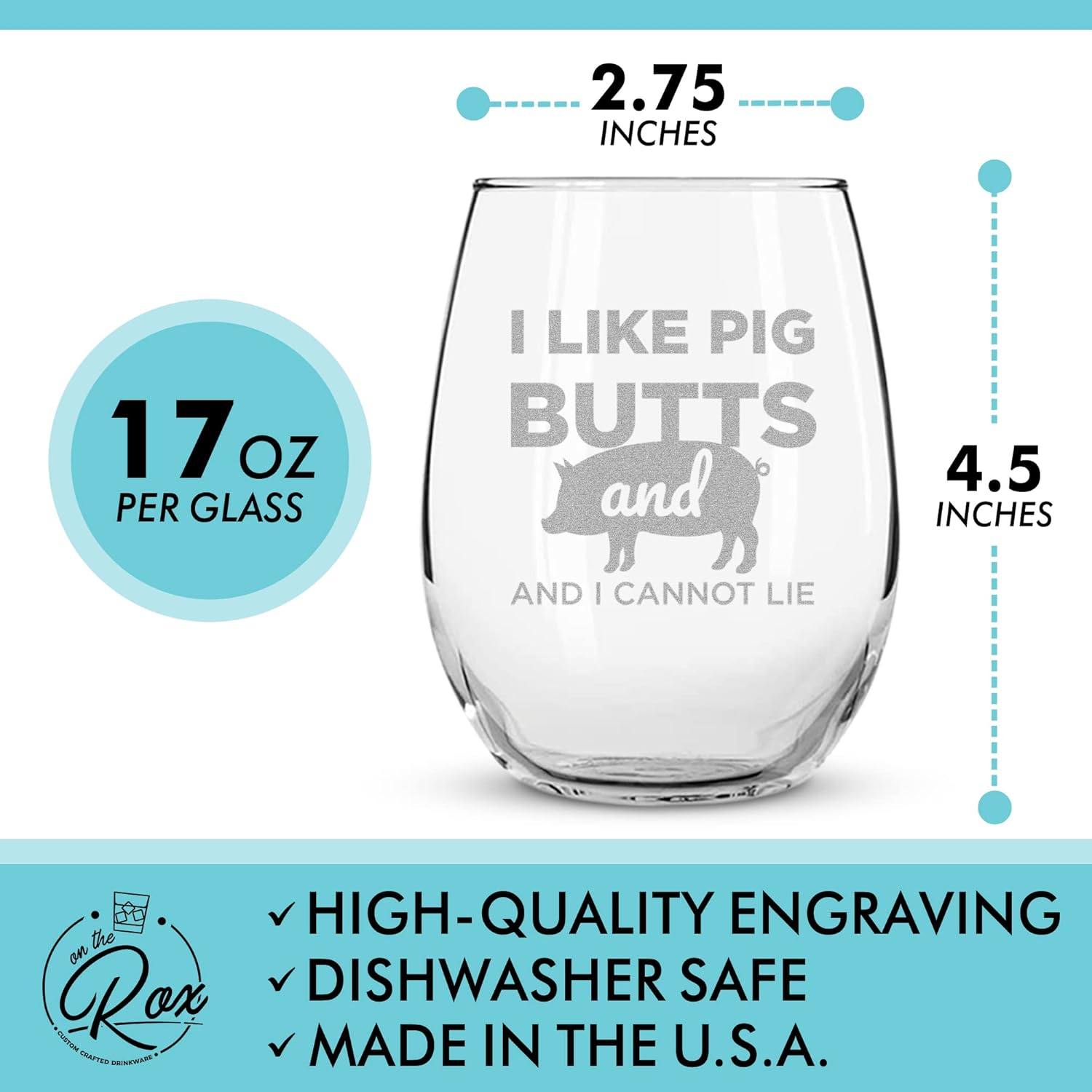 Pig Gifts for Pig Lovers - “Get Piggy With It” “I Like Pig Butts and I Cannot Lie” 17 Oz 2PC Stemless Wine Glass Set - Pig Glasses for Women - Pig Tumbler, Pig Cup, Pig Mug - Pig Themed Glasses