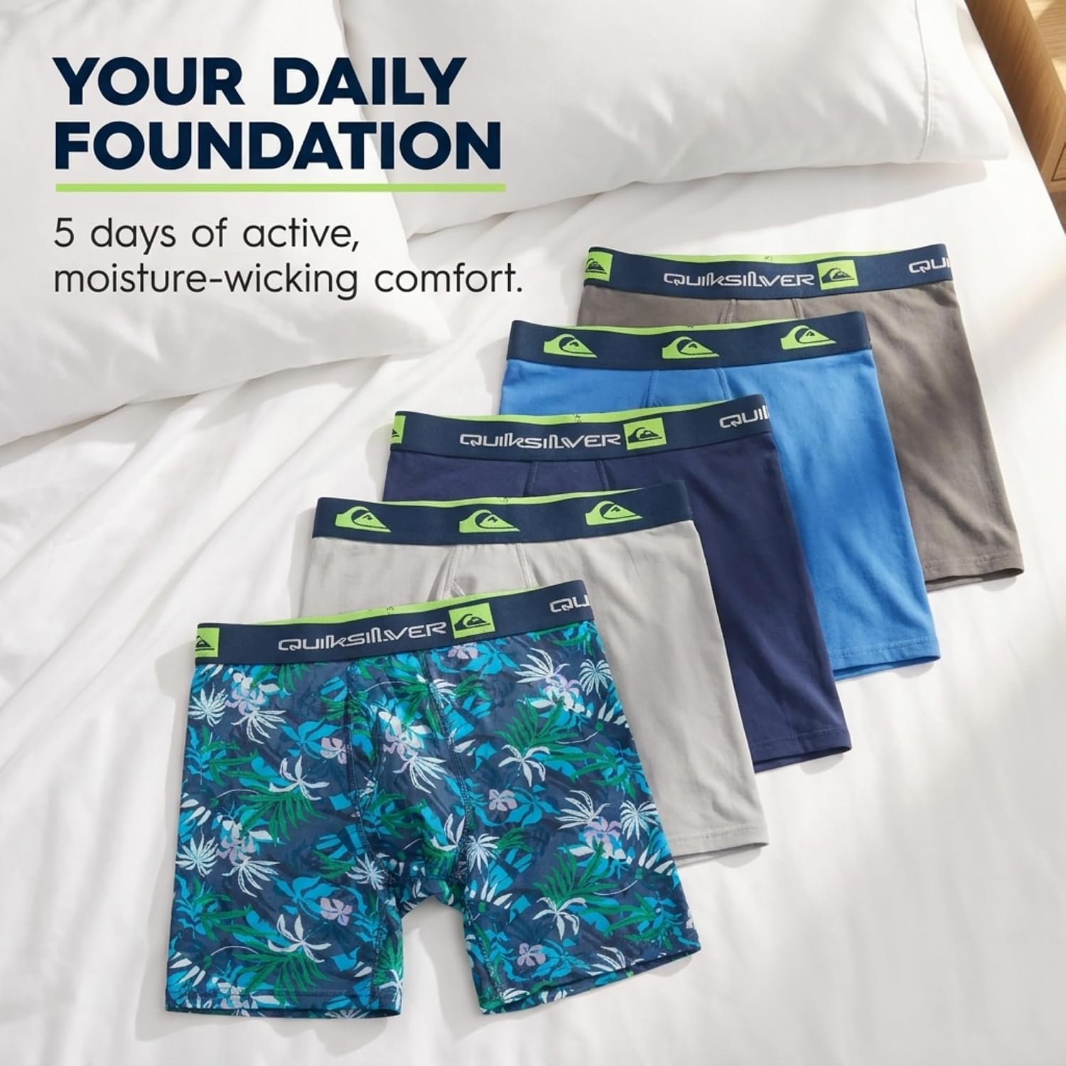 Quiksilver Mens Boxer Briefs, 5 Pack Stretch Performance Moisture Wicking