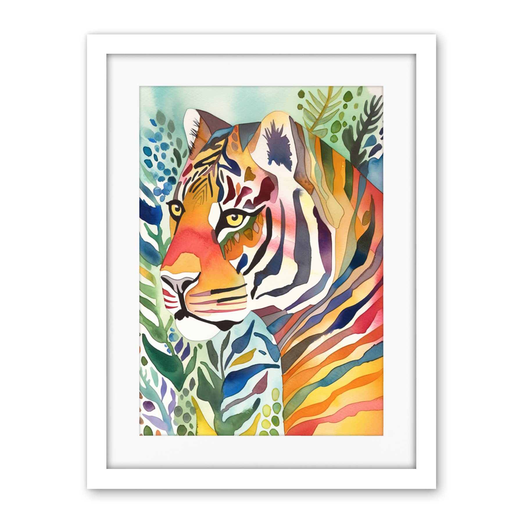 Artery8 The Hidden Tiger Folk Art Artwork Framed Wall Art Print 18X24 Inch