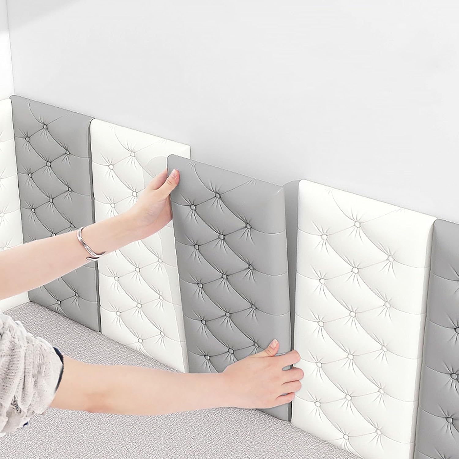 Anti-Collision Padded Wall Panels - 60x30 CM Self-Adhesive Cushion Pads, Peel & Stick Wall Protector for Bedroom Headboard, Bedside Decor - Blue, Set of 4