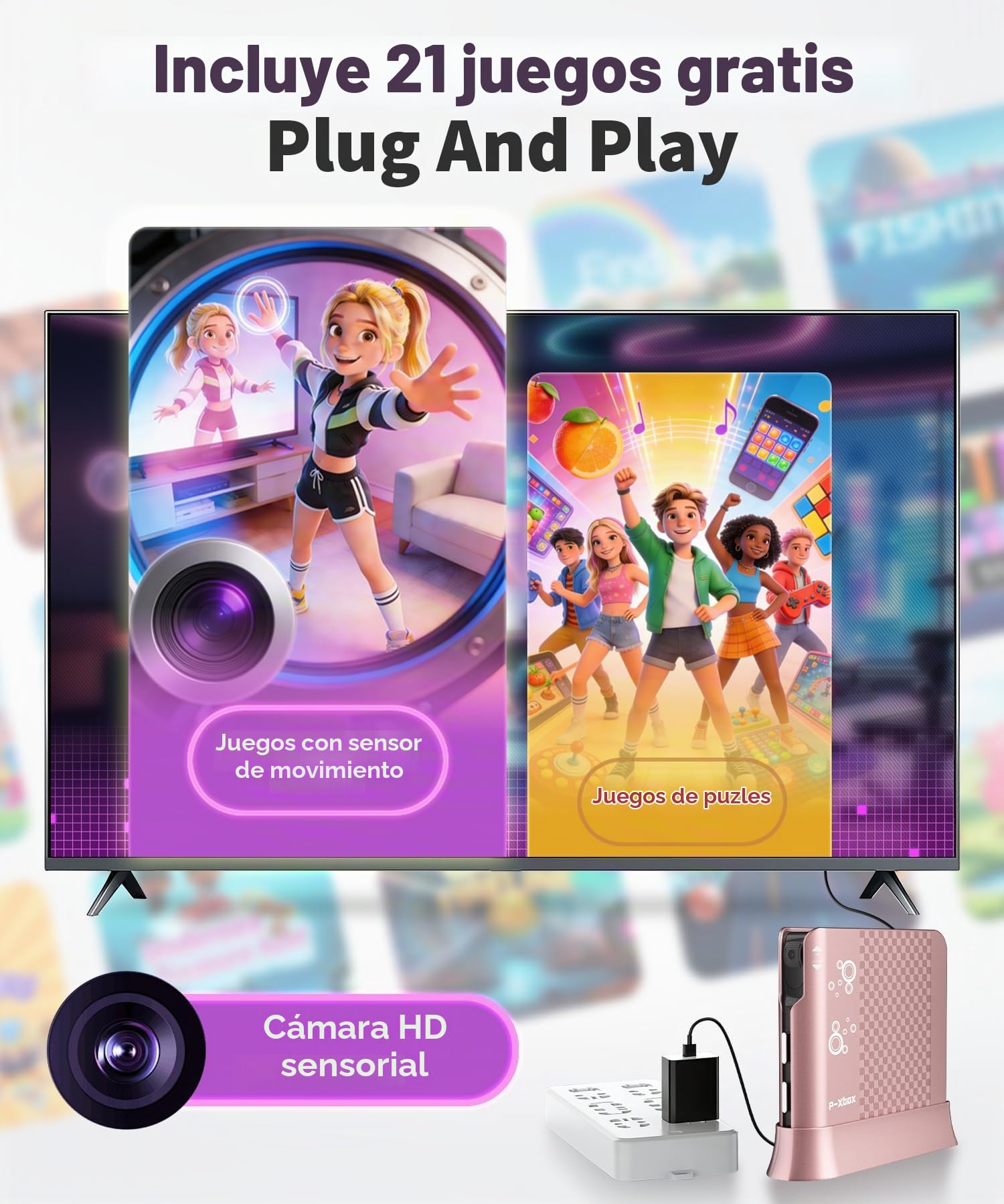 Consola de Juegos AR para Niños con Control por Movimiento, Videojuego Plug & Play para TV, Juegos Activos y Diversión Familiar para Interior