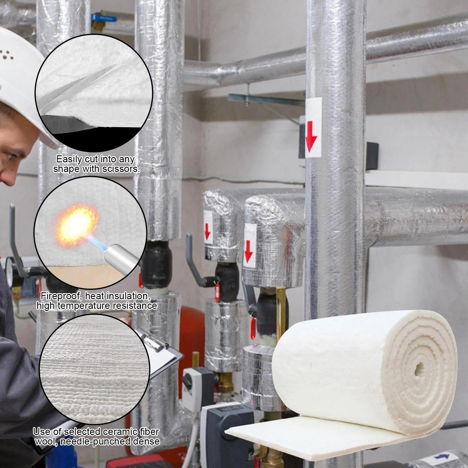 2 Pièces Couverture en Fibre de Céramique, 610 x 400 x 25 mm Isolation Ignifuge Forges, Laine Ceramique Cheminée, Résistant à Température à 1260°c, pour Fours, Poêles Granulés, Forges