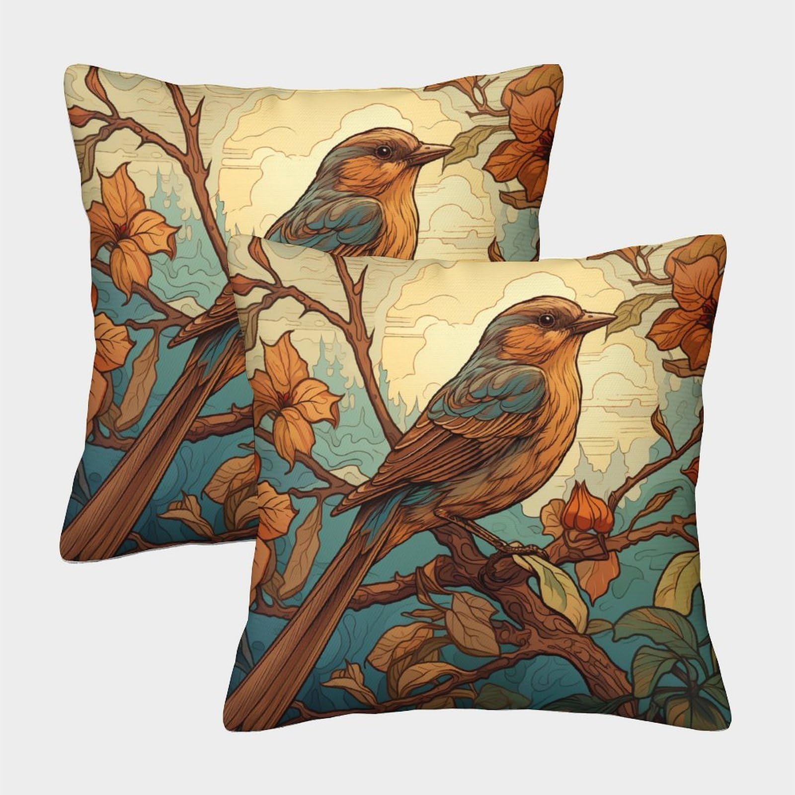 Kkpbhtyvg Style-12 Mockingbird Cushion Cover Set Of 2 Decorative Machine Washable Pillowcases Square Cushions With Invisible Zipper Cushion Covers For Outdoor Home Bed Decor Throw Pillow Case 40X40cm