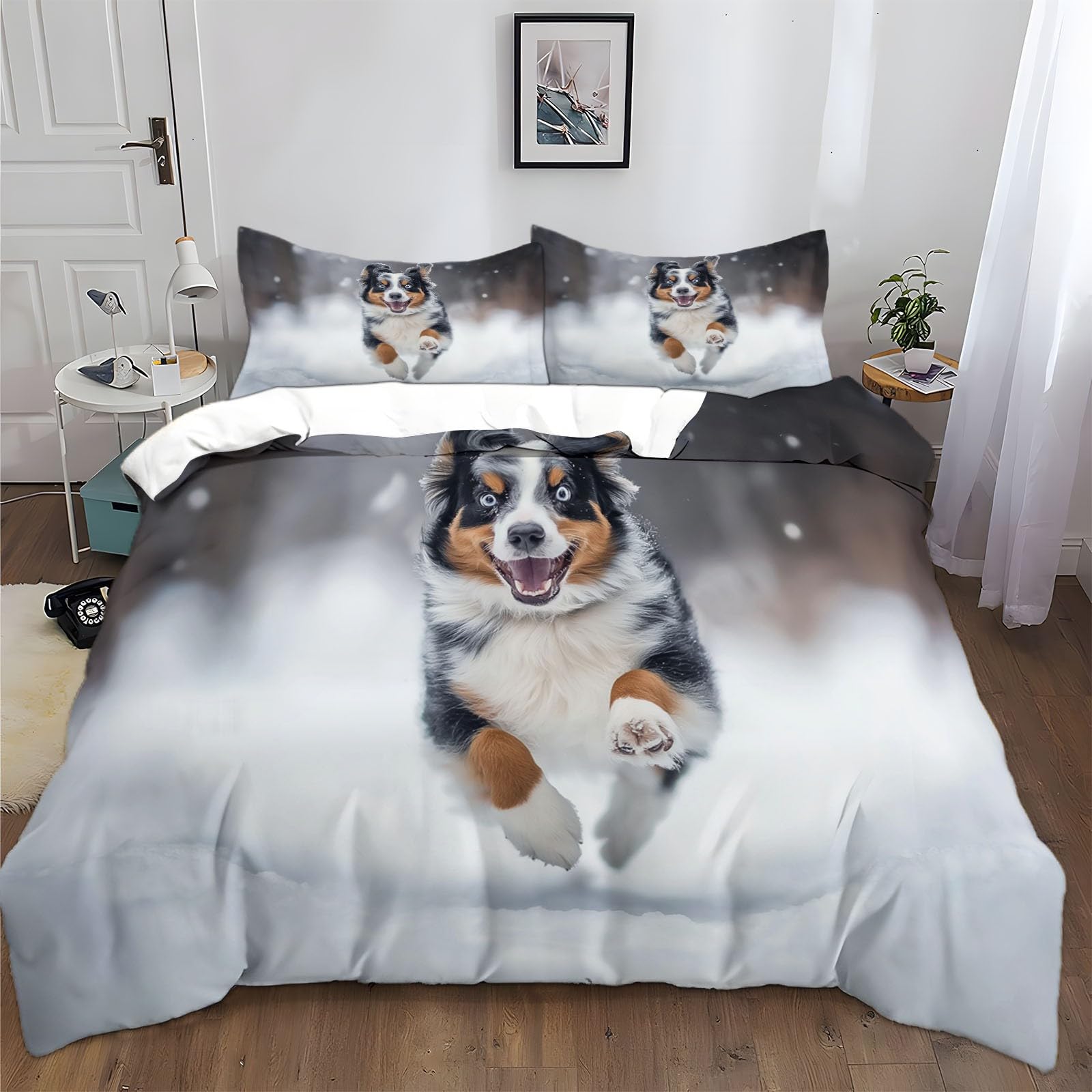 Housse de couette 240x260 Berger Américain et taies 65x65 en microfibre douce pour literie adulte