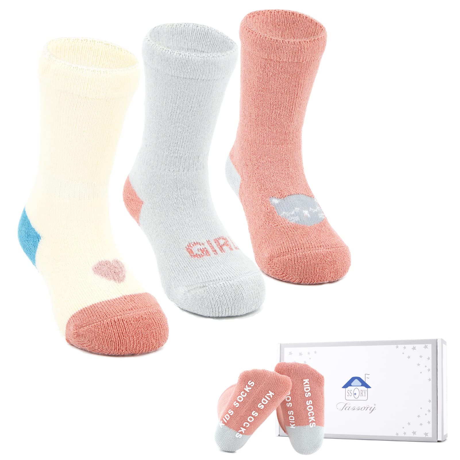 Fassory Women's Girl 3 Pairs Thick Warm Grip Socks Gift Set For 0-5 Years Infant Baby Toddler Kids Cute Anti-Slip Winter Cozy Cotton Socks For Children S (As8, Age, 6_Months, 12_Months, )