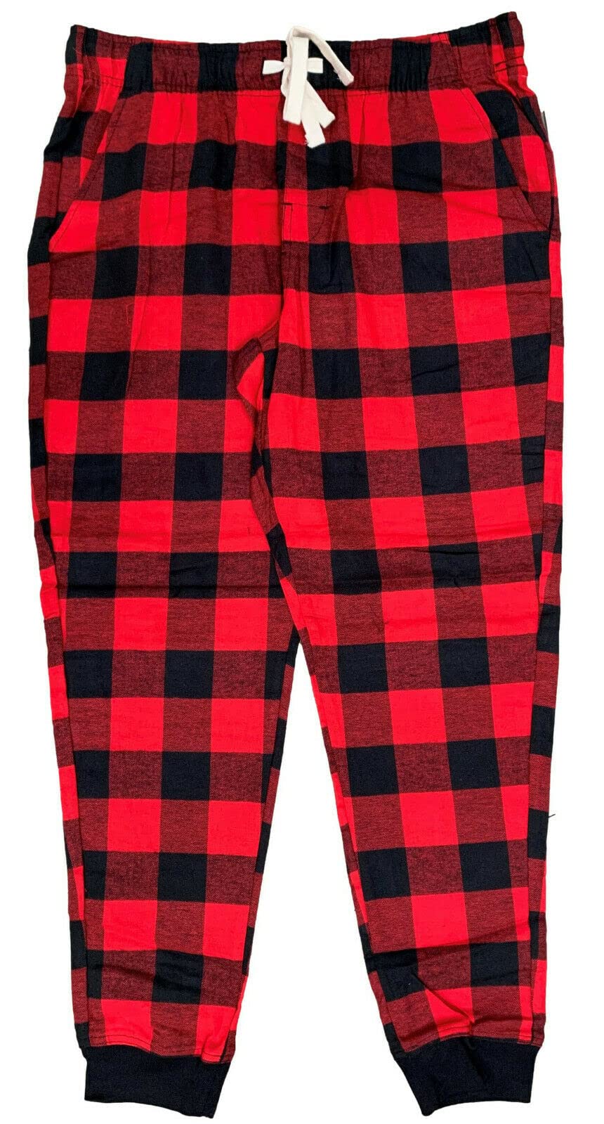 Label Cutters Men's Black Red Plaid - Regular Pyjama Bottoms Old Navy Brushed Flannel Lounge Sleep Pj Pants (Black Red Plaid - Reg M)