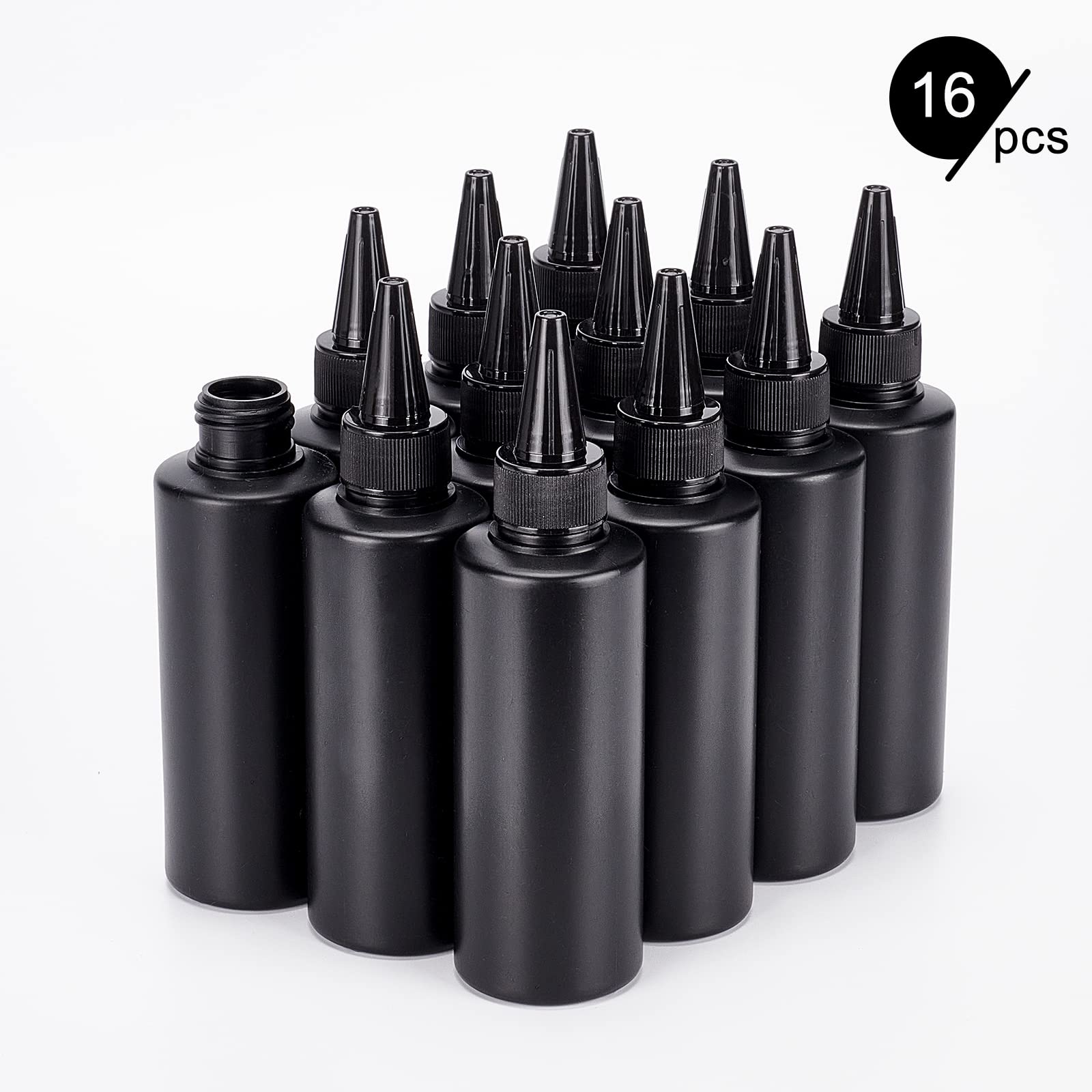 BENECREAT 16pcs 150 ML/5.07oz Noir Bouteilles Compressibles en Plastique avec Entonnoirs 2 pièces et Pipettes de Transfert 10 pièces pour Colle de Peinture