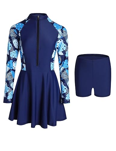 Women Two Piece Rash Guard Sets UPF50+ Swim Dress with