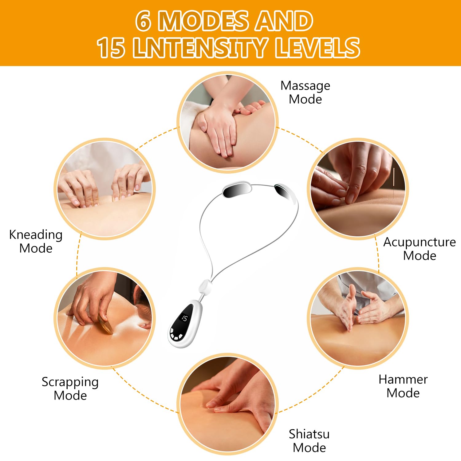 EMS Nackenmassagegerät, Lymphdrainage Nackenmassage Gerät mit 3 Wärmetherapie, 6 Modi 15 Intensitätsstufen Tragbares Elektrisches Massagegerät für Zuhause Büro Reise