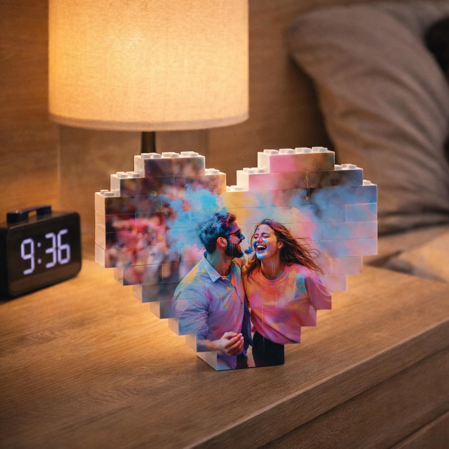 Personalisierbares LEGO Herz mit Foto – 47 LEGO kompatiblen Bausteine – Individuelles Fotogeschenk, 3D Mosaik, Bedruckte Klemmbausteine, Geschenk für Paare, Geburtstag, Valentinstag, Jahrestag (Herz)