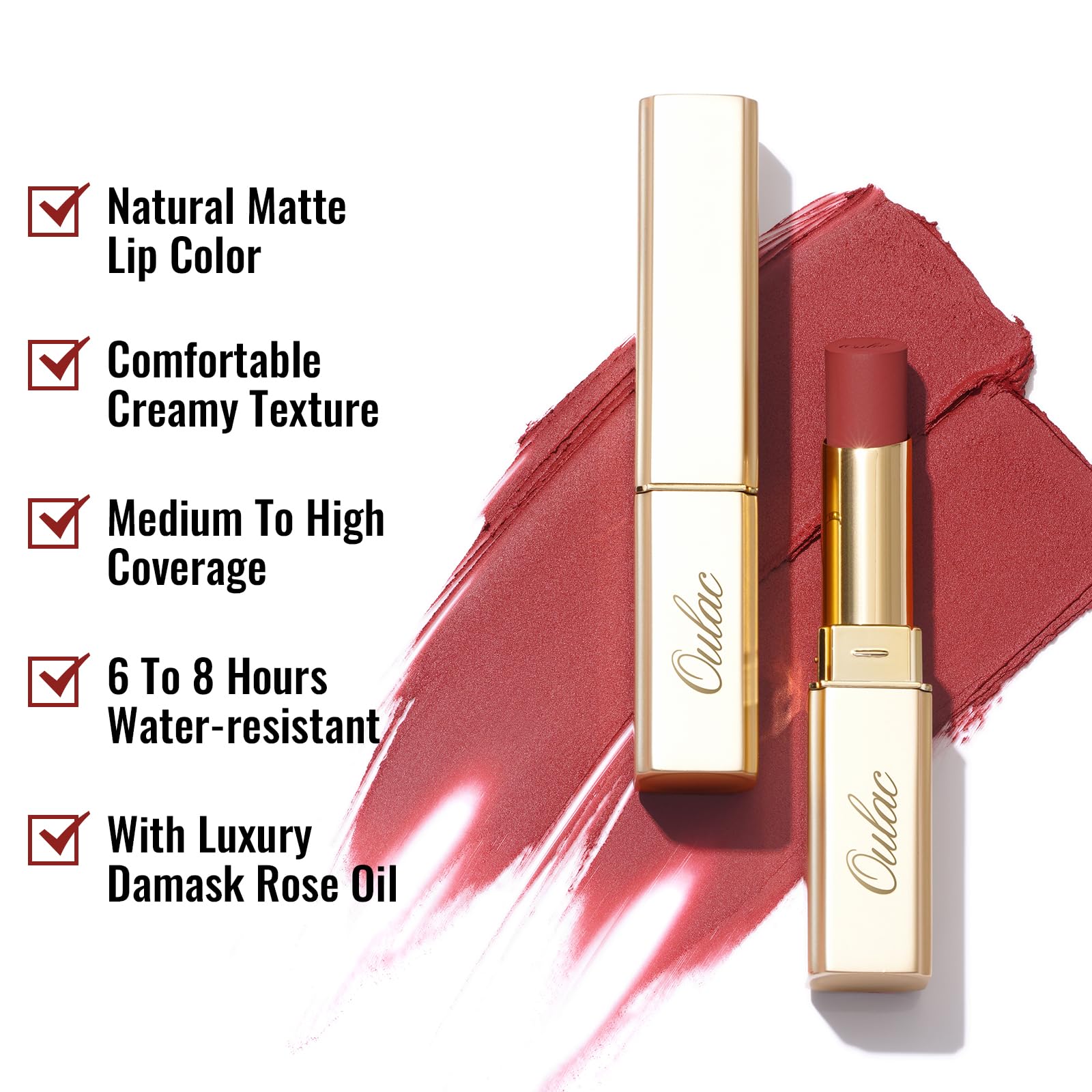 Oulac Matte Red Lipstick for Women Hydrating Highly Pigmented Matte Finish Lip Color Lightweight Smooth Formula Non-Drying Waterproof Lipstick Long Wear - Image 4