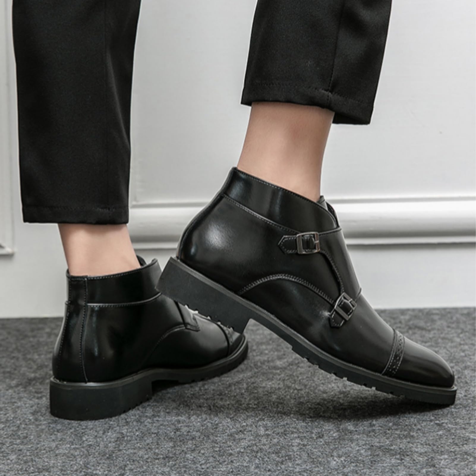 ANUFER Uomo Elegante Doppia Fibbia Monk Stivaletti A Punta Affari Scarpe Eleganti