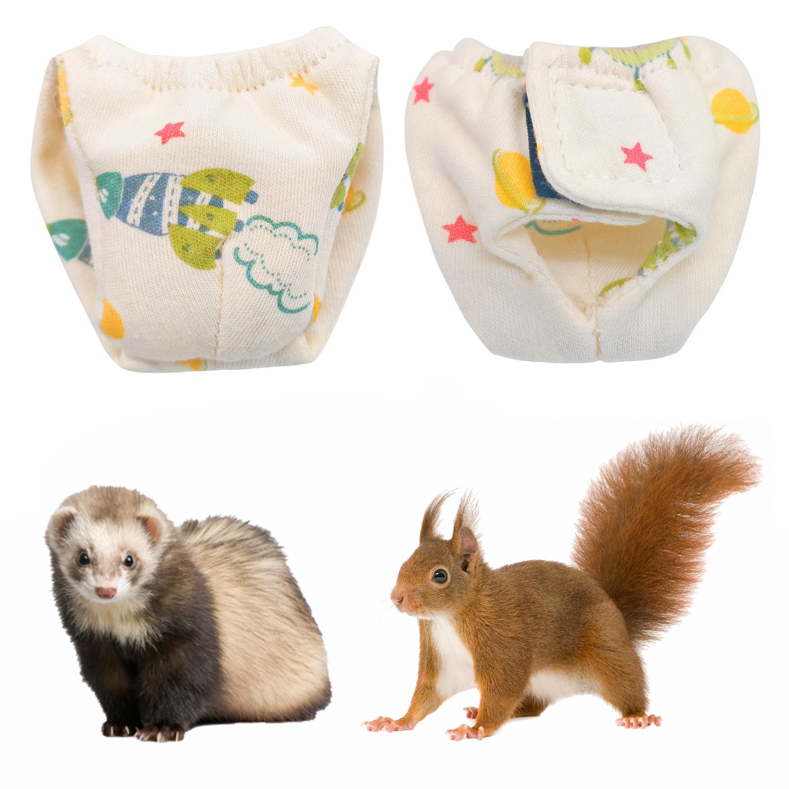 2PCS Small Pet Diapers,Guinea Pig Diapers,Reusable Squirrel Diapers,Washable,Specially Designed for Use on Pet Squirrels Small Medium Guinea Pig. (Beige Pattern, M)