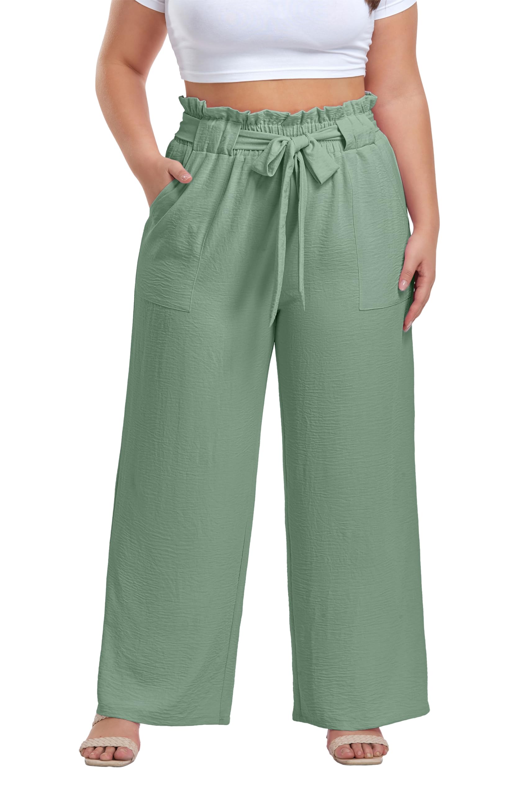 OLRIK Plus Size Pants for Women High Waisted Wide Leg Casual Palazzo Pants