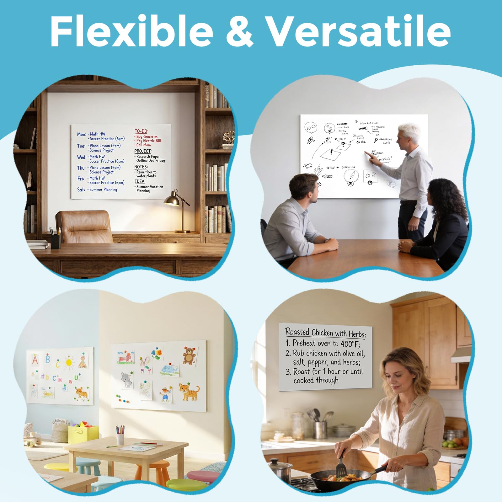 90×180cm Lavagna Magnetica da Parete – Pellicola Autoadesiva Rimovibile e Facile da Applicare – Ideale per Disegni di Bambini, Ufficio e Casa