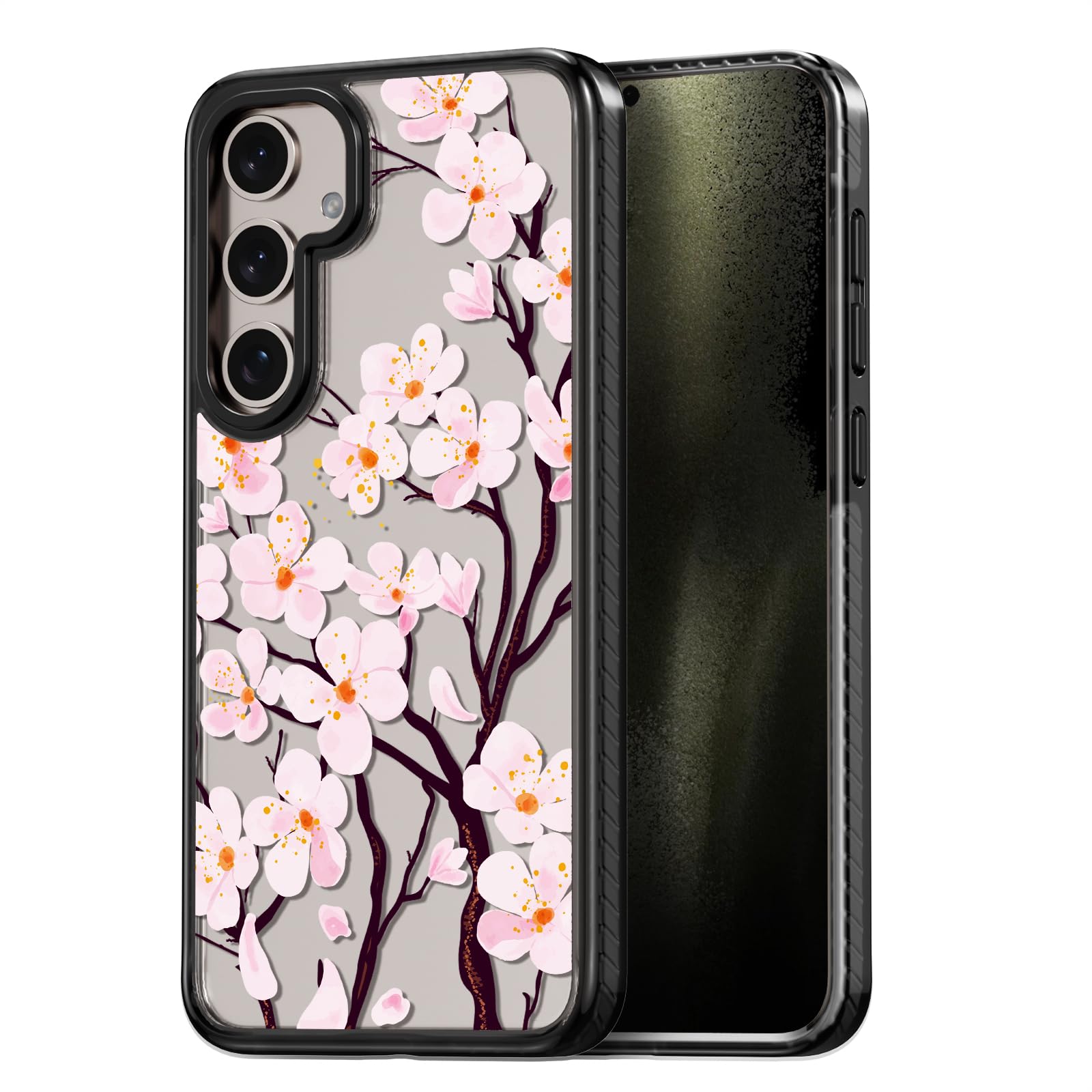 Rosarnnah for Samsung Galaxy S24 Plus Case Aesthetic Black, Cherry Blossom | Cute Funny Pattern Design for Girls Women Men, Durable Shockproof 6.7" Phone Case 6.6ft Drop Protection for Fashion Daily Cherry Blossom(B24P) Basic Case Samsung Galaxy S24 Plus