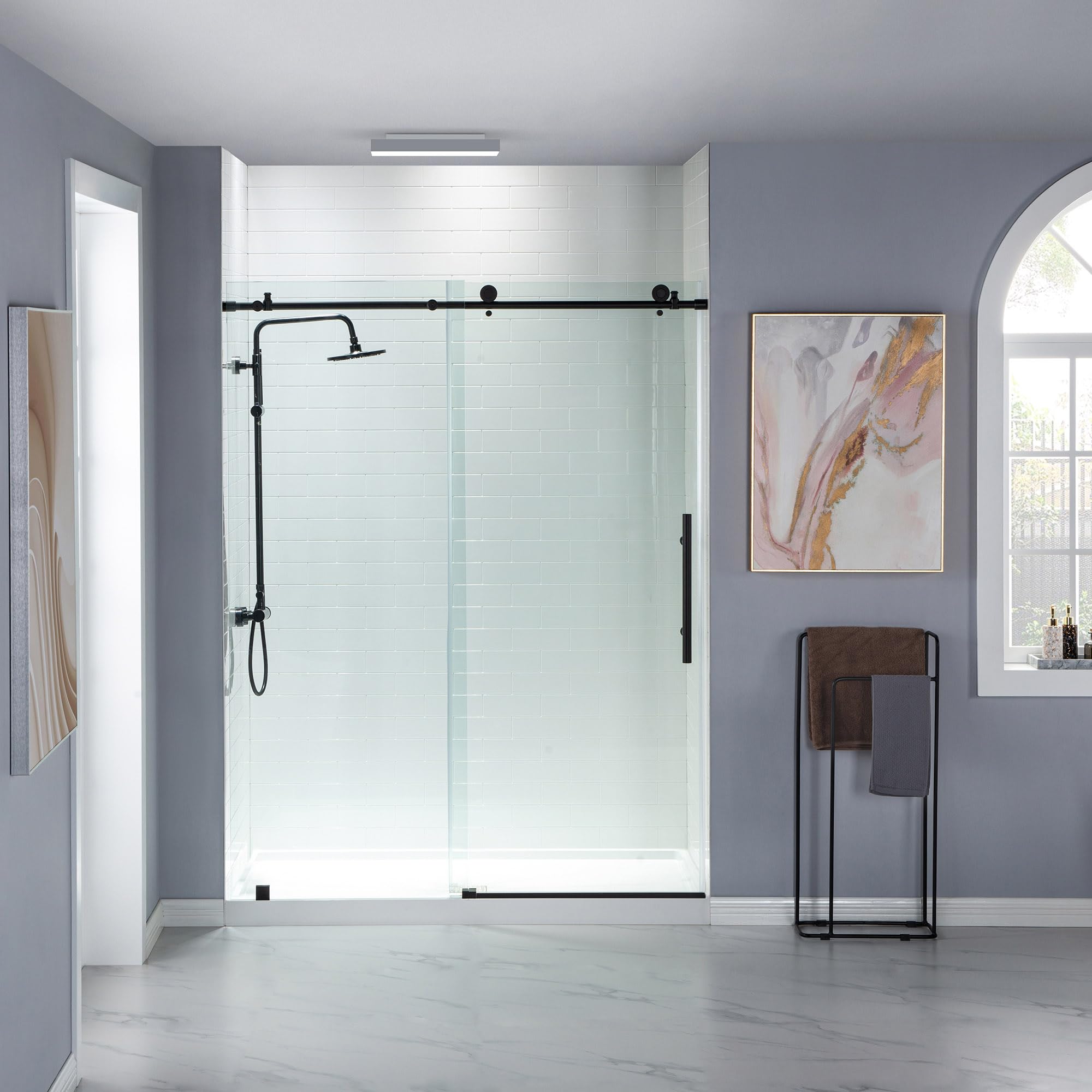 WOODBRIDGE Frameless Sliding Shower Door 3/8 inch Tempered Glass Matte Black