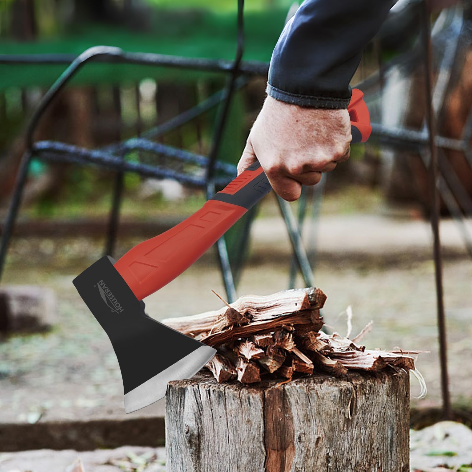 Camping Axe - 14" Wood Axe for Splitting Firewood, Non-Slip Handle, Ideal for Camping and Woodworking