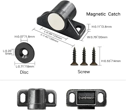 Magnetic Door Catch, 4 Pack Cabinet Magnetic Catch, Neodymium Cabinet Door Magnets - Gun Metal