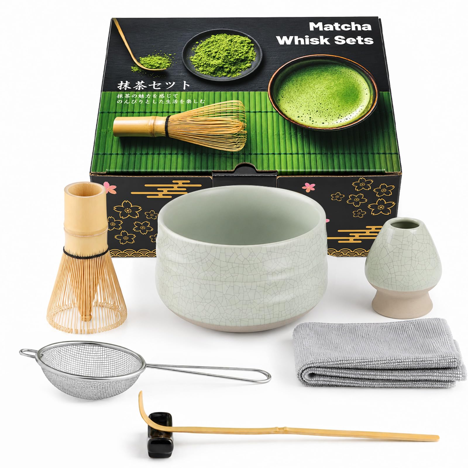 7 Pcs Matcha Whisk Set, Traditional Bamboo Matcha Kit