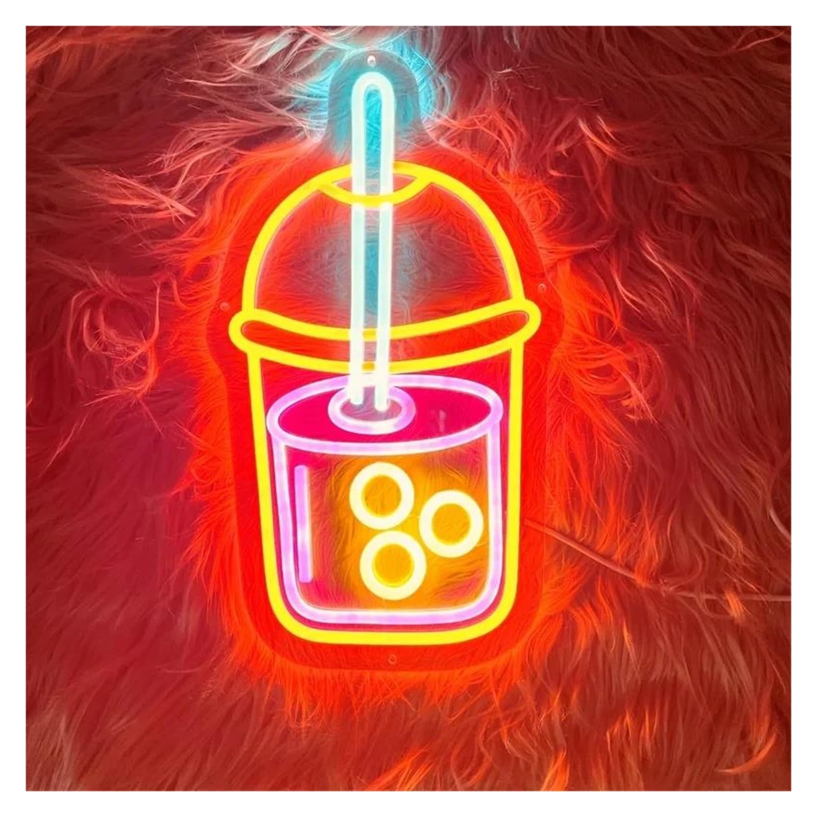 SHOUXI Sign Lamp Milk Tea Cup Neon Sign for Room Decor Mall Store Neon Hang Wall Decoration 45cm(H)