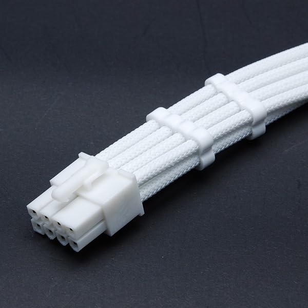8 Pin PCIE GPU Sleeved Extension Cable 30cm + 2 Cable Combs - Shakmods (Full White) - 2