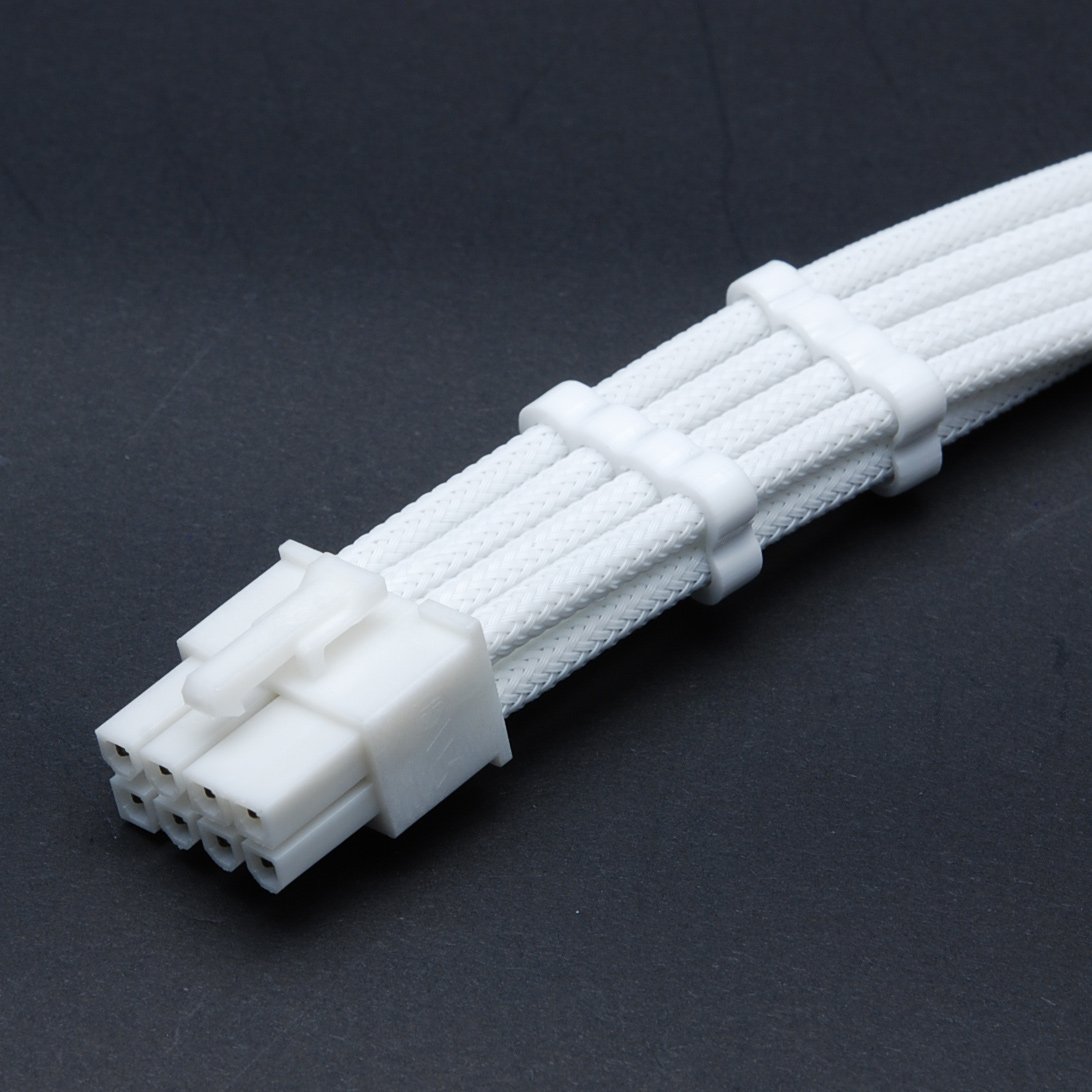 8 Pin PCIE GPU Sleeved Extension Cable 30cm + 2 Cable Combs - Shakmods (Full White) — view 2