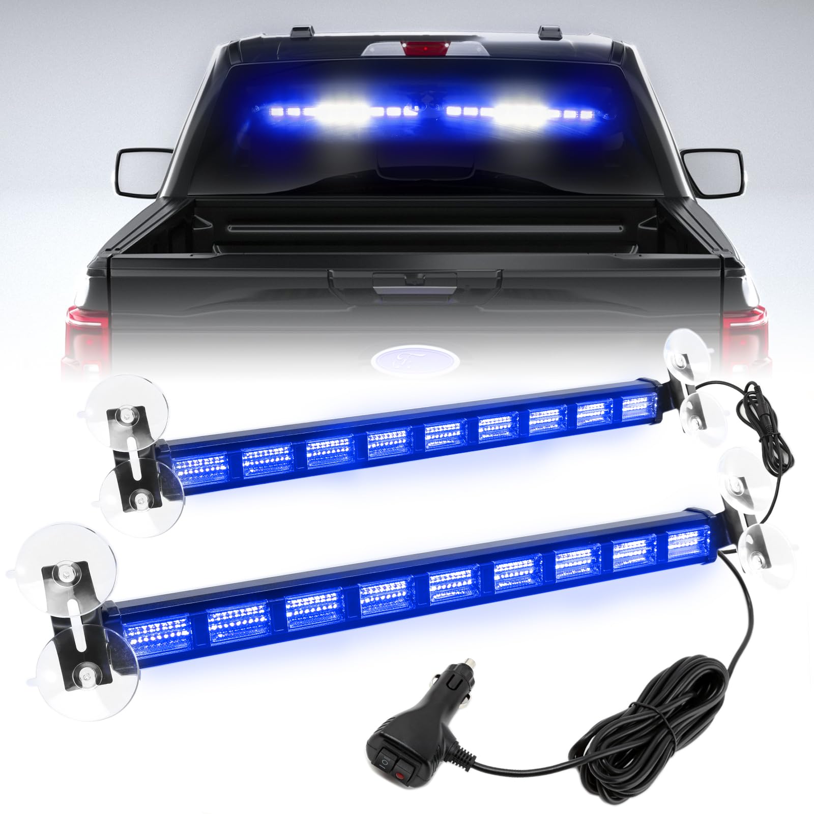 BooYu [Upgraded] Switchable 4 Colors Emergency Strobe Traffic Advisor Light Bar 162 LED Windshield 2 in 1 Visor Safety Warning Hazard Flashing Lights for Firefighter Police Truck Vehicle (Blue/White)