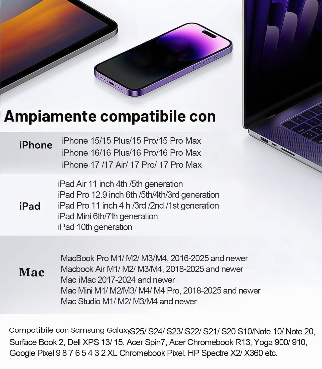 Adattatore Apple USB-C a HDMI 4K a 240Hz per iPhone 15 16 MacBook Pro Air iPad Pro, certificato MFi Type-C Digital AV HDMI 2.1 cavo compatibile con Samsung Galaxy S25, Nintendo Switch, Pixelbook, XPS