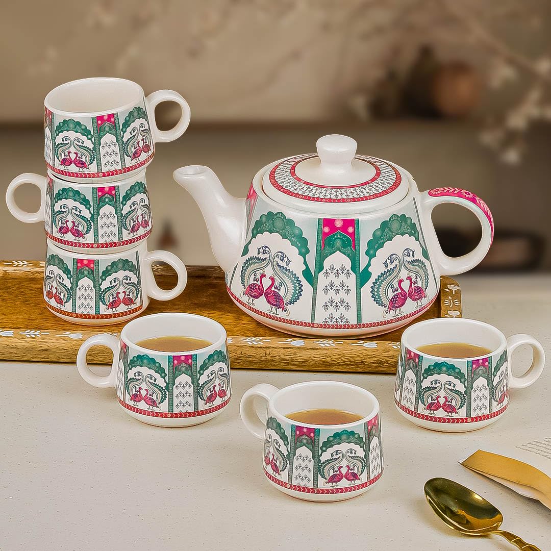 Peagal Ceramic Tea Set - Kettle & 6 Cups -4 Peagal Ceramic Tea Set - Kettle & 6 Cups -4