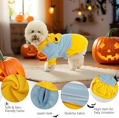 Miniatura 9 de DELIFUR Disfraz de vaca de Halloween para perro, adorable traje de bulldog francés, linda sudadera con capucha para Halloween, cosplay, disfraz de