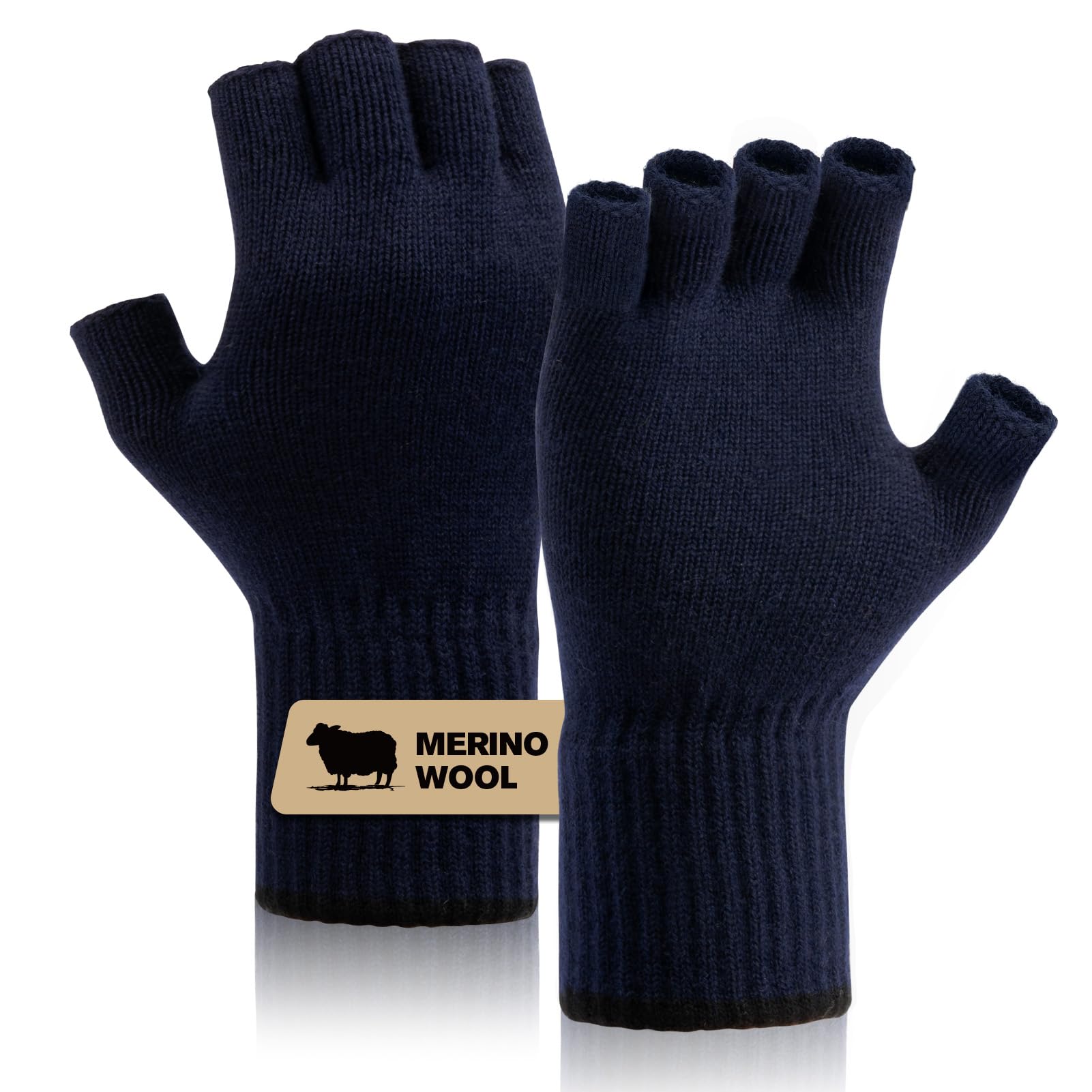 Merino Wool Fingerless Gloves for Men Women Half Finger Gloves Thermal Soft Knit Liner for Hunting Fishing Hiking