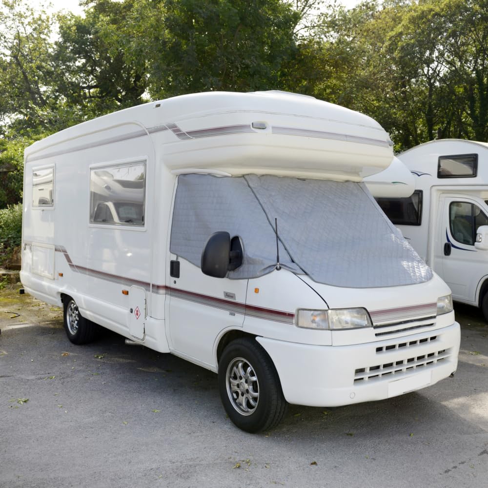 UK Custom Covers Passend für Fiat Ducato (1994–2006) Thermo-Windschutzscheibenabdeckung mit verlängerter Lüftungsklappe (grau) – TSW900GREY