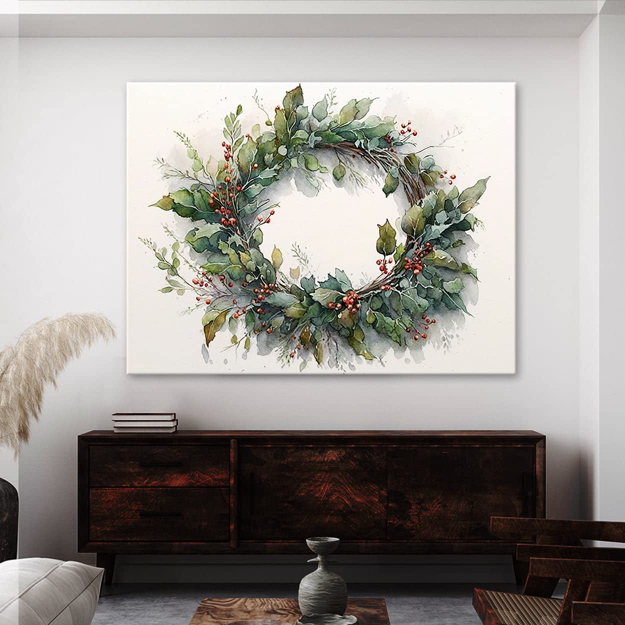 Amazon.com: Sense Canvas Christmas Wreath Watercolor 7 Canvas Art