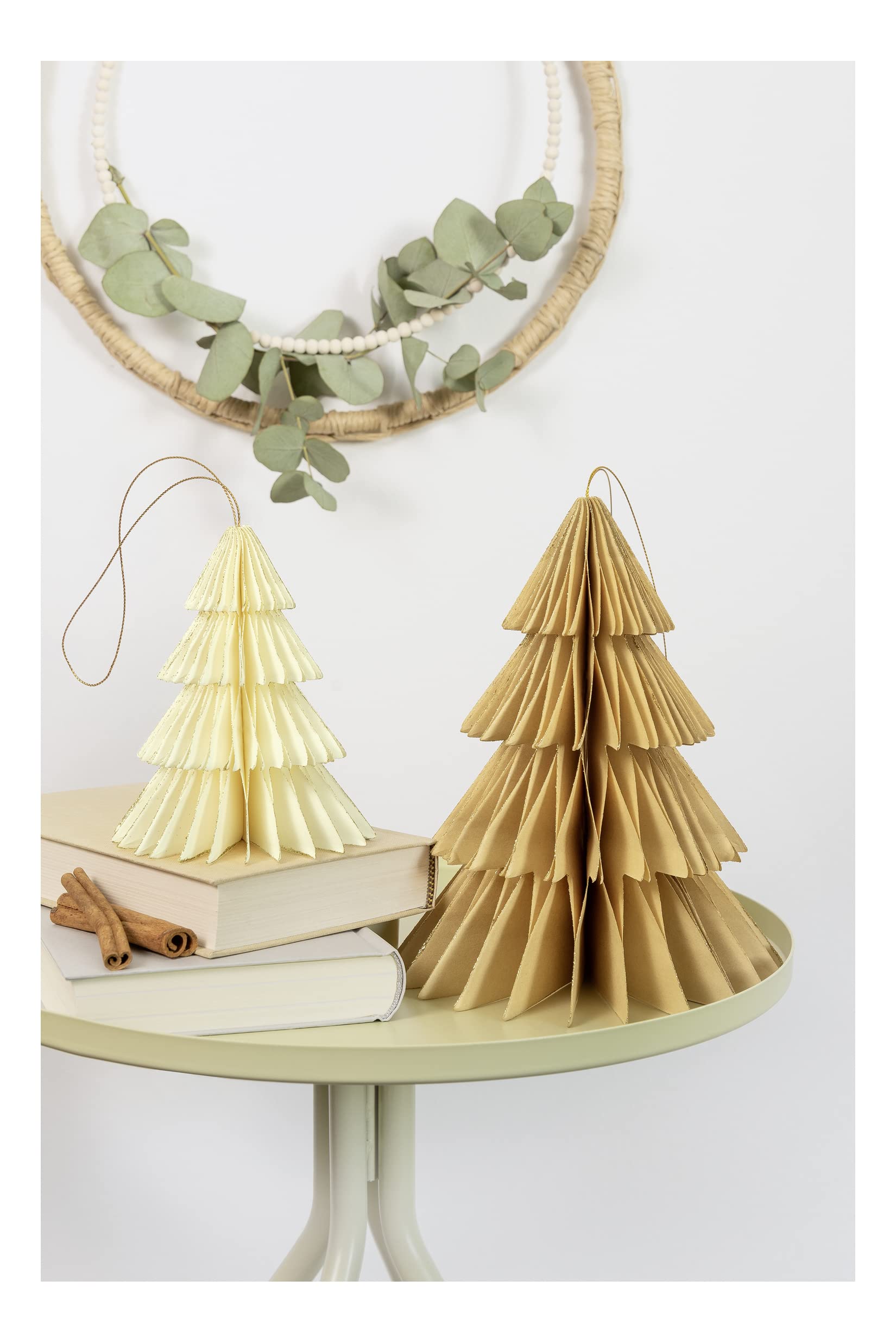 Folia 49212, Dekoracja Plaster Miodu Hygge Xmas Trees, Zawieszka Świąteczna Zestaw 2, Wysokość ok. 20 i 13 cm, Składana Dekoracja Świąteczna do Wnętrza