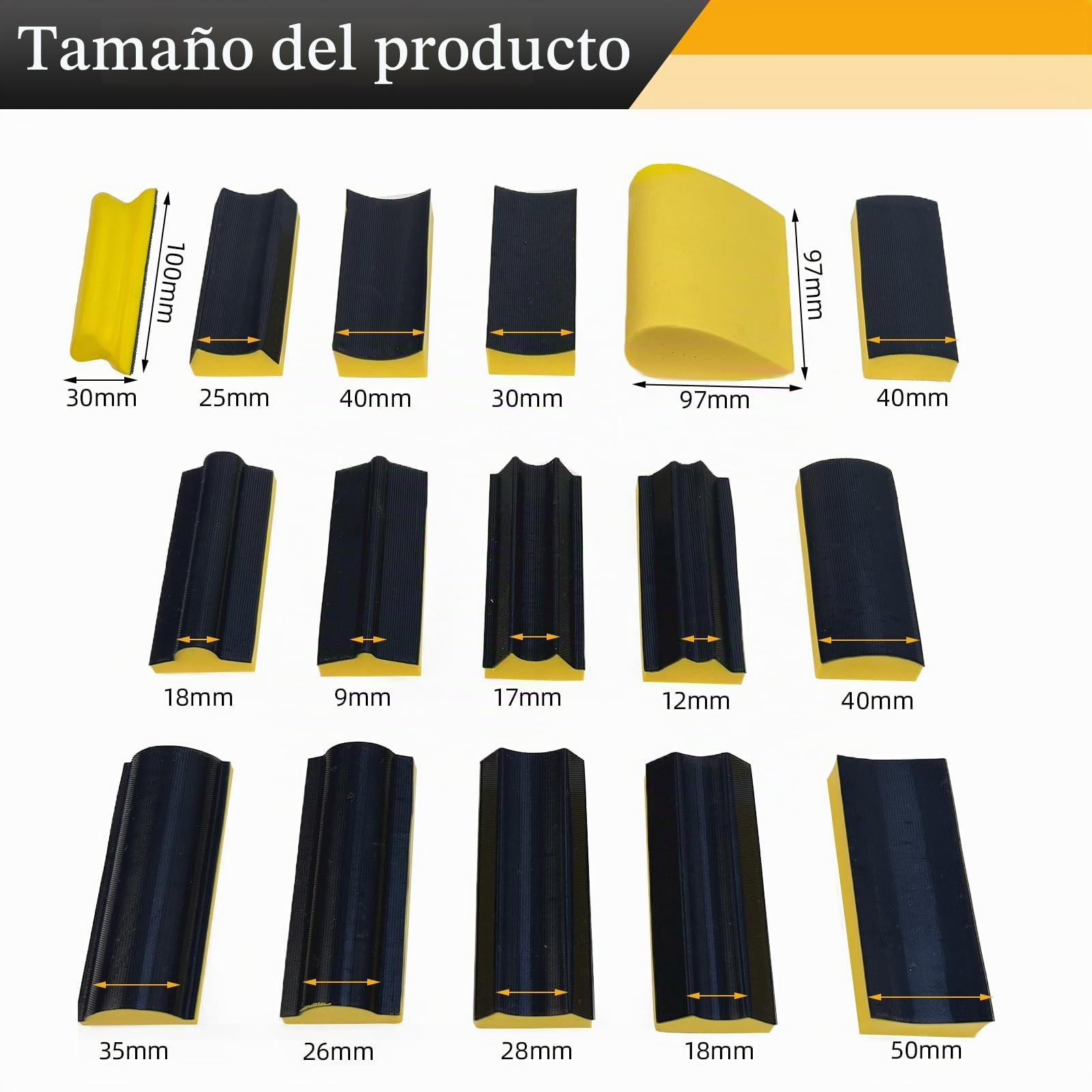 Juego de 16 Bloques de Lijado Manual | Almohadillas de Lijado Profesionales con Velcro y Formas Cóncavas y Convexas para Carpintería, Carrocería
