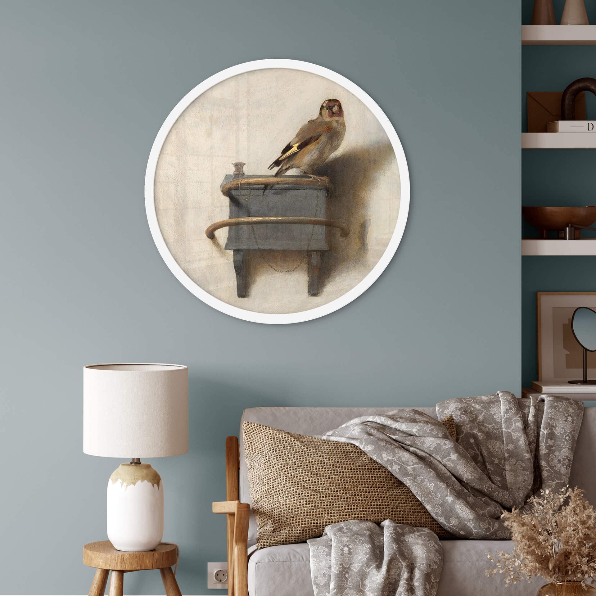 K&L Wall Art Cornice rotonda in legno per poster, diametro 70 cm, cornice in legno MDF bianco, moderna, rotonda, con supporto a parete