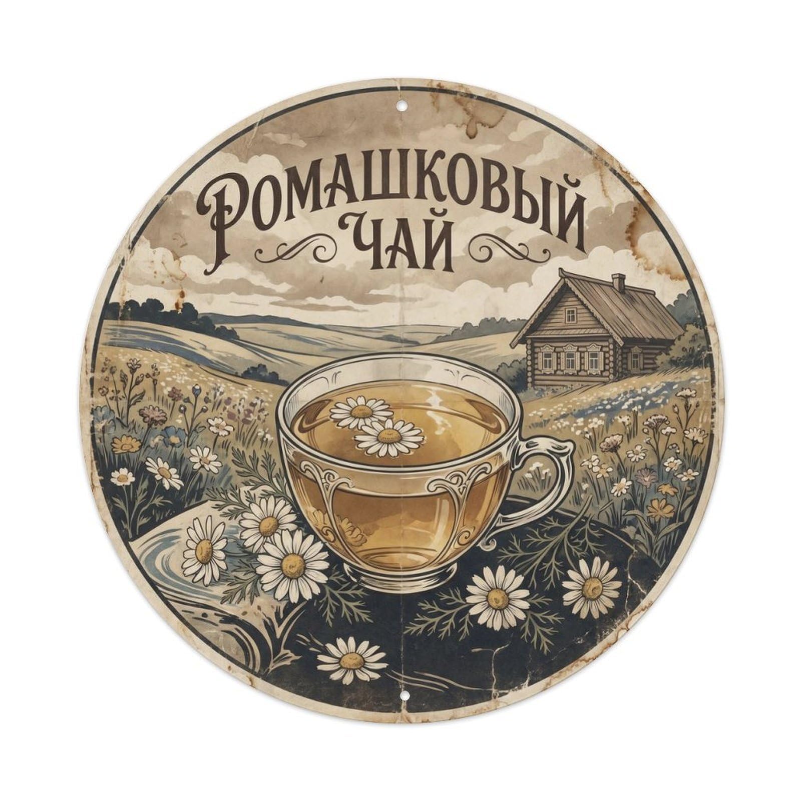 Russian Culture Tea Cup Infusion Brew Station Retro Metal Tin Sign