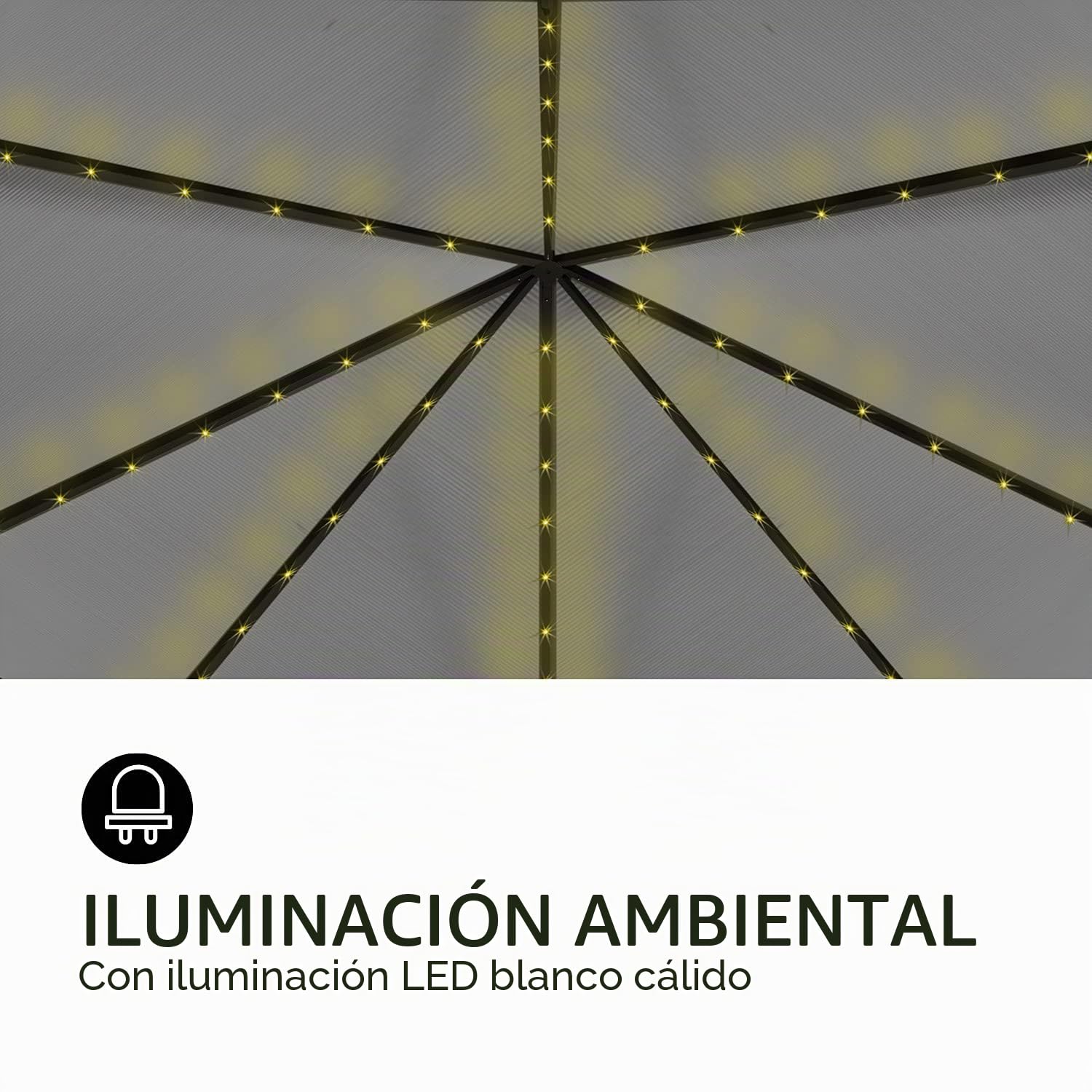 Blumfeldt Pergola Jardín Impermeable, 3x3m, Gazebo Techo Policarbonato, Kit de Pérgola Metálica Ligera Estructura Aluminio, Carpa Exterior, Pérgola Cristal Translúcido, Luces LED Regulables