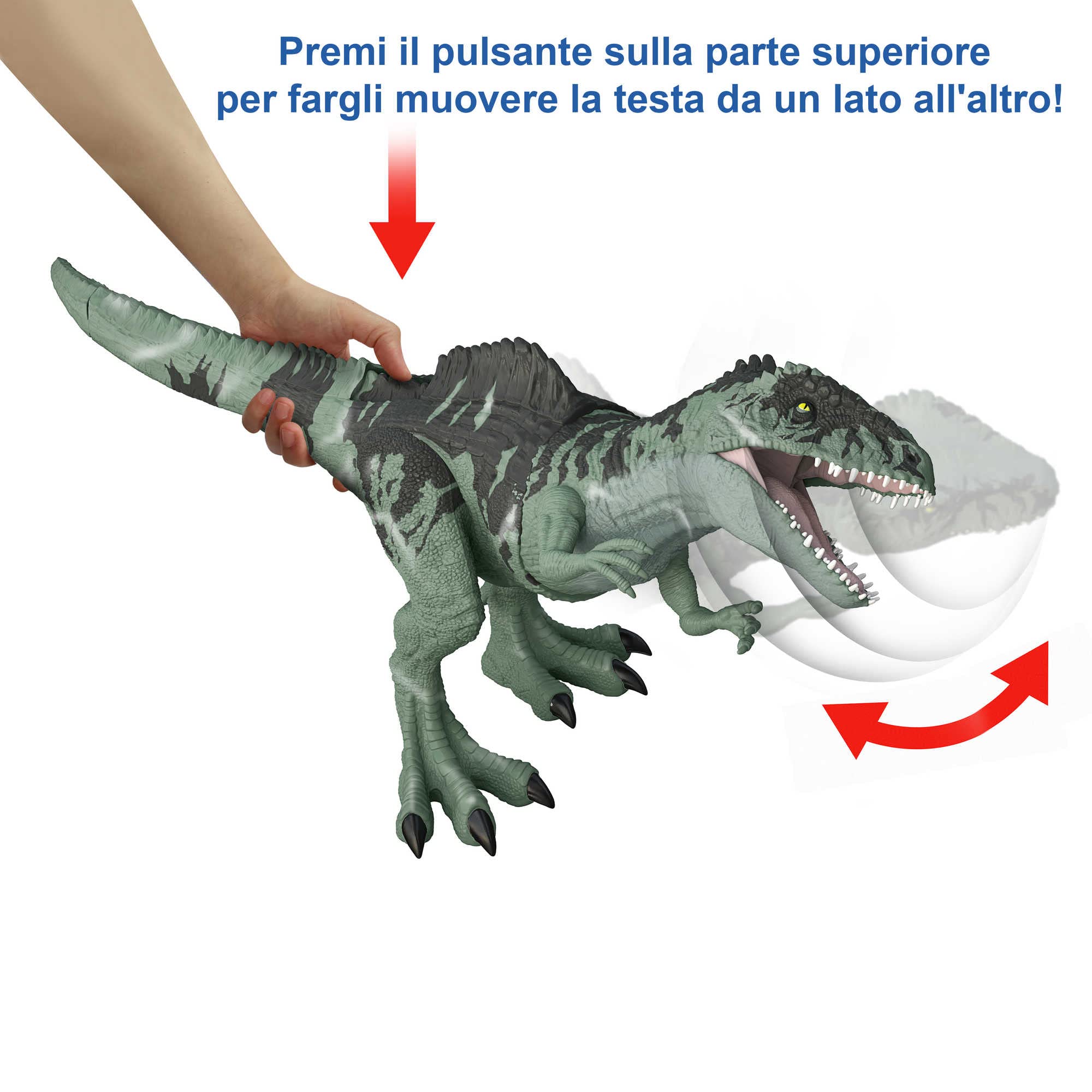 Mattel Jurassic World - Dominion GIGANTOSAURO Attacco Letale con fauci mobili, ruggito e movimenti, malvagio dinosauro carnivoro , Giocattolo e regalo per Bambini 4+ Anni, GYW86