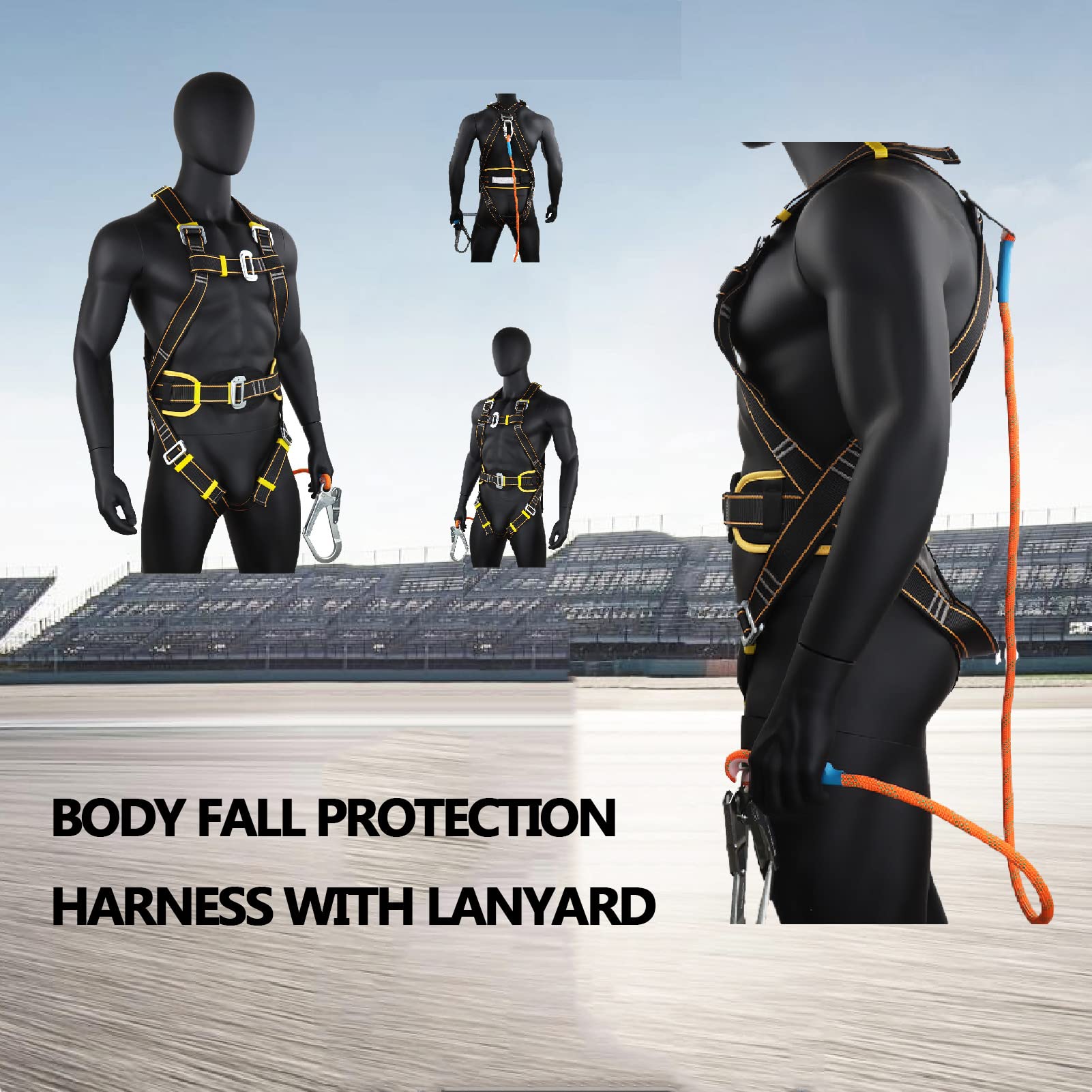 SwaYve Arnés de Seguridad para Trabajos en Altura, Cinturón de Seguridad para Trabajos Aéreos de Cuerpo Completo con Gancho, Kit de Detención de Caídas con Arnés de Seguridad