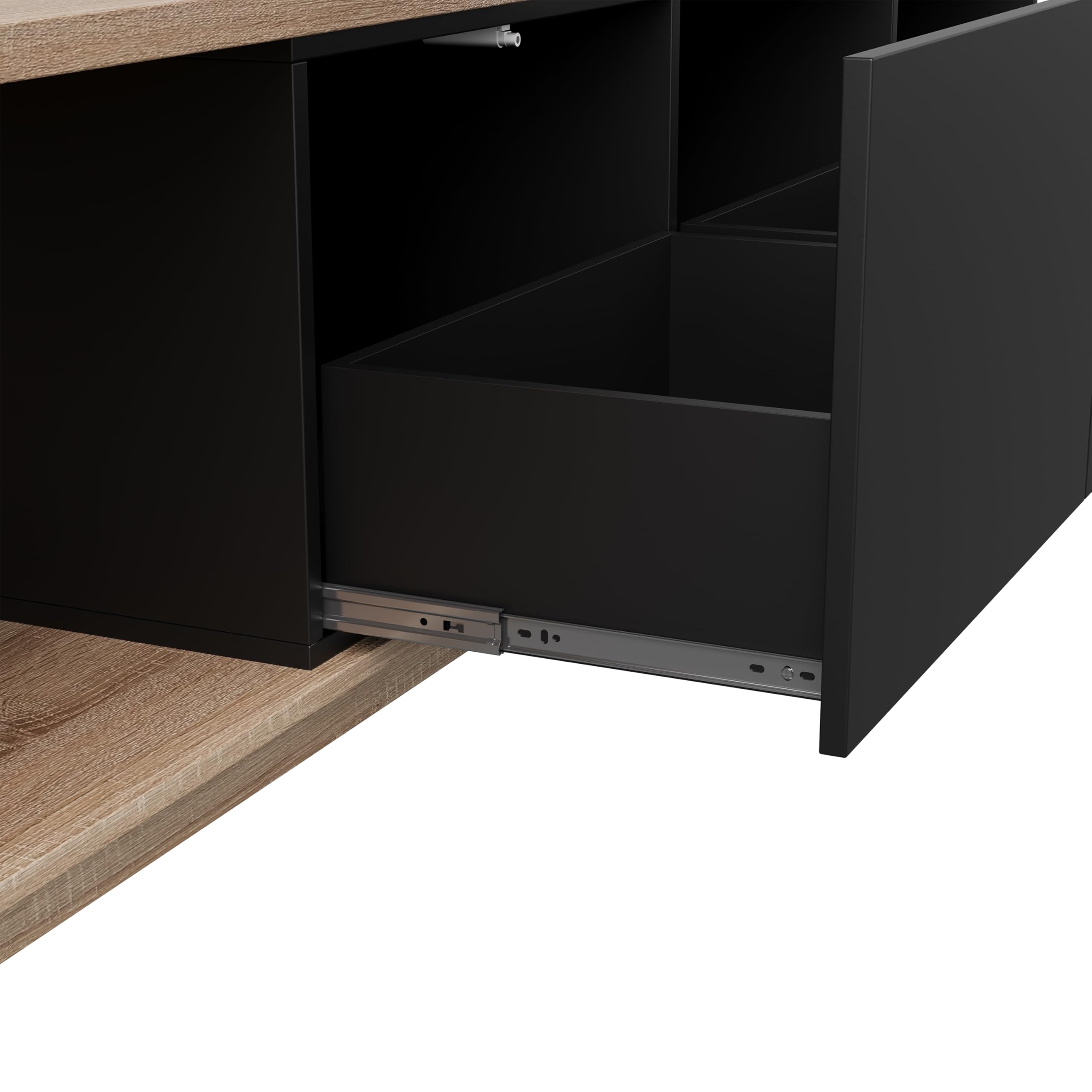 Mueble TV Extensible 163-240 cm de Longitud con 3 cajones, Mueble de TV Negro con iluminación LED, Mueble Moderno para TV de 65 Pulgadas, para salón Dormitorio (Negro, 163-240 x 36 x 44 cm)